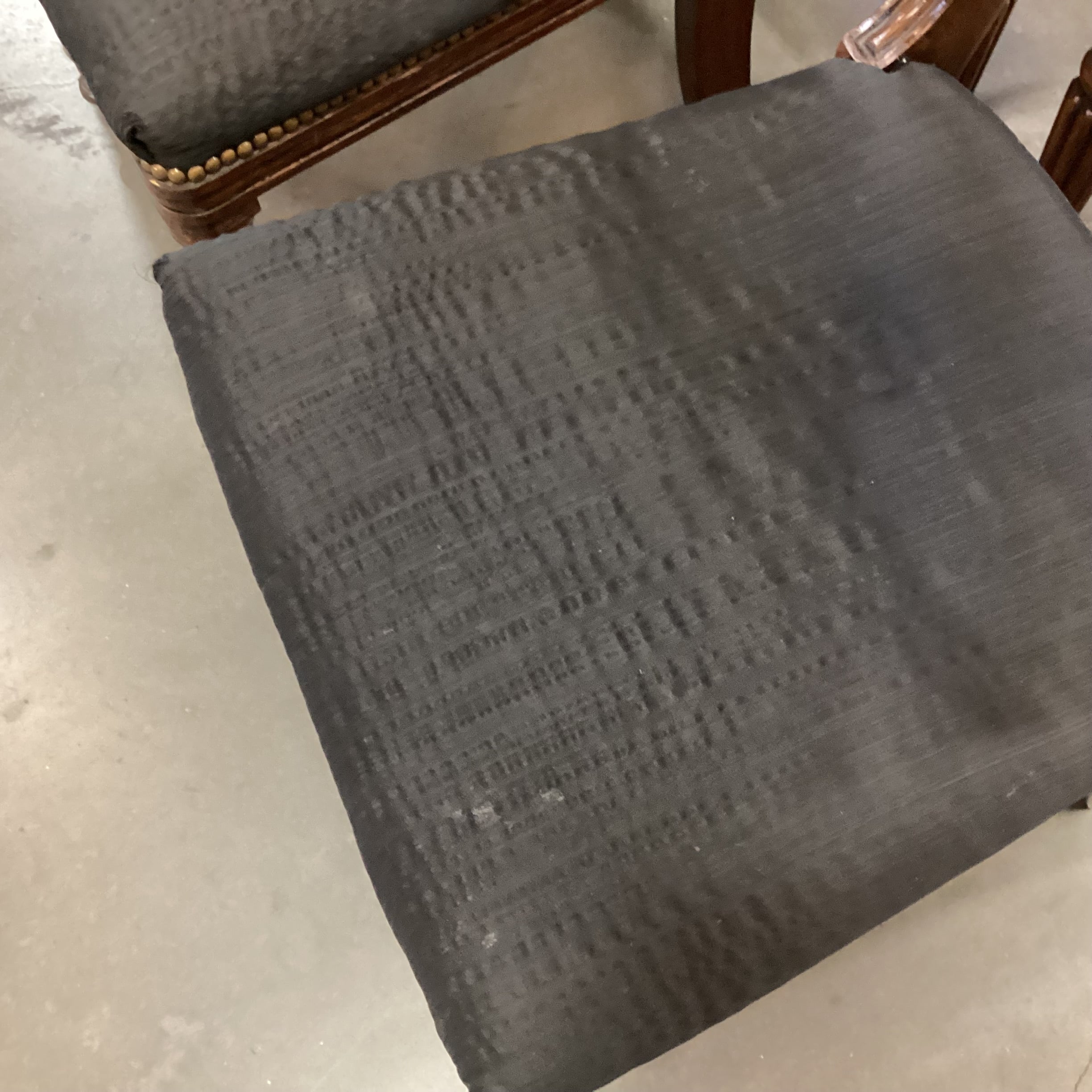 SET of 6 Antique Carved Wood & Black Upholstered Nailhead Dining Chairs 20"x 20"x 33.5"