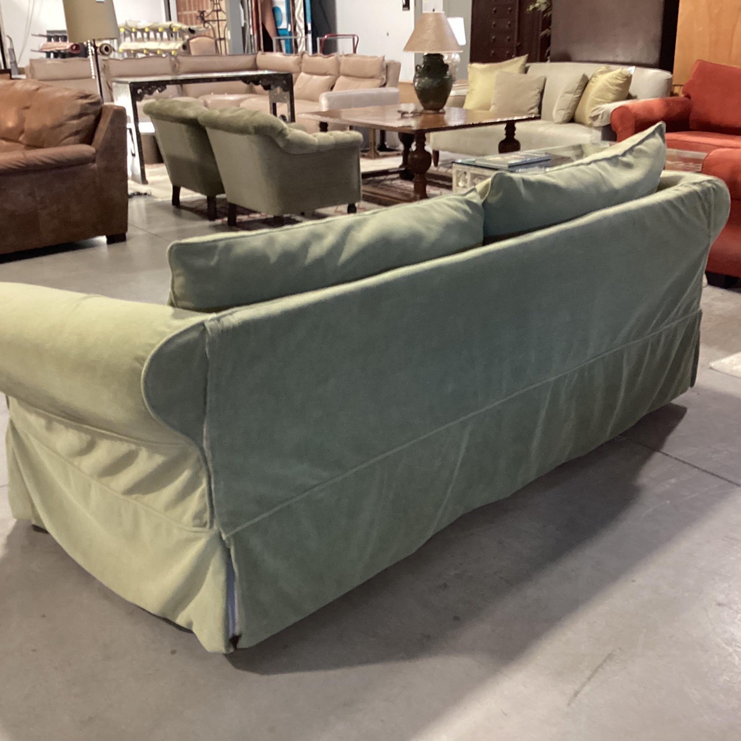 Rowe Furniture Green Plush Slipcovered Sofa 92"x 38"x 31"