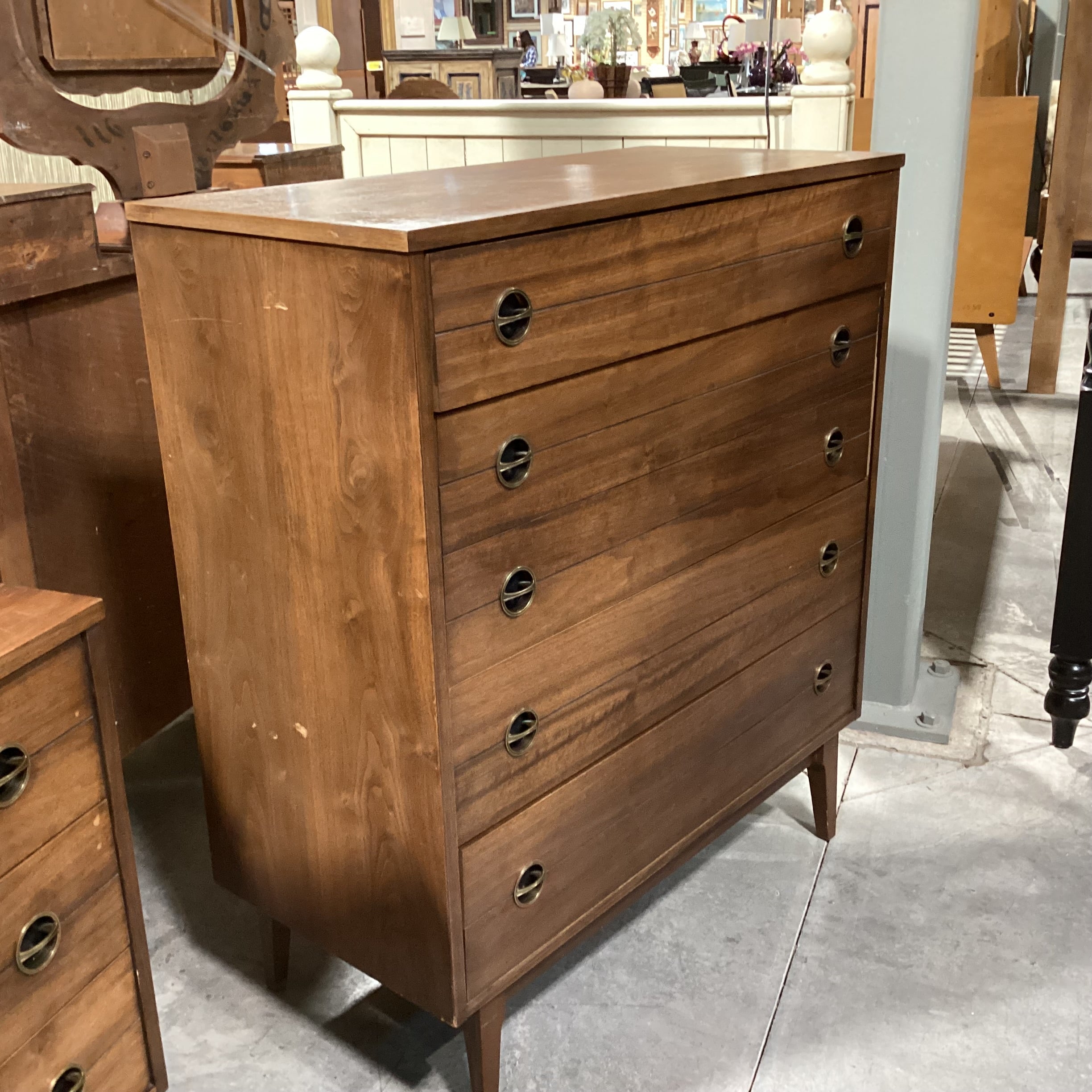 Mid Century Walnut 4 Drawer Chest 38"x 18"x 43.5"