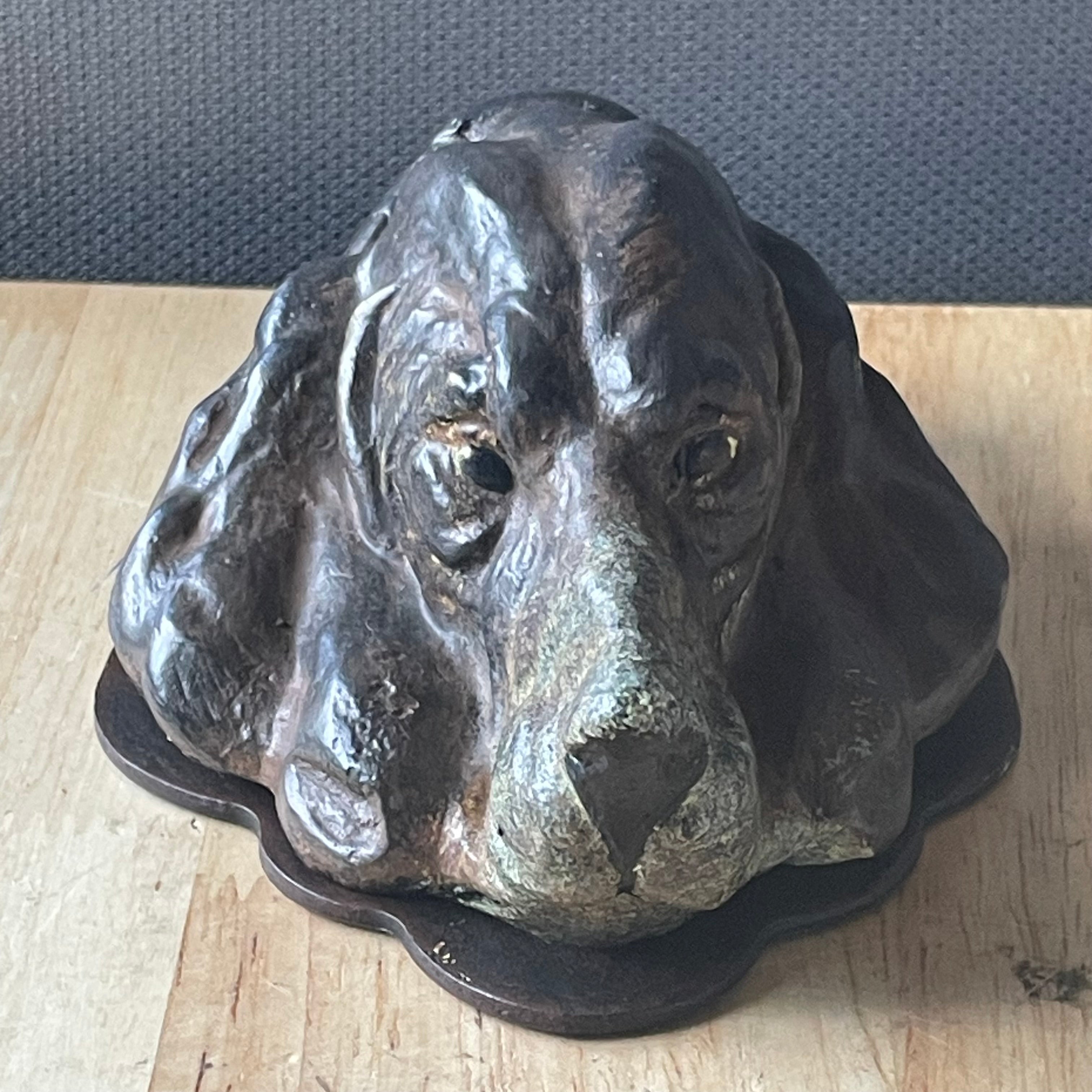 Antique Cast Iron Cold Painted Hound Dog Paper Clip, 4.5"x 6.5"