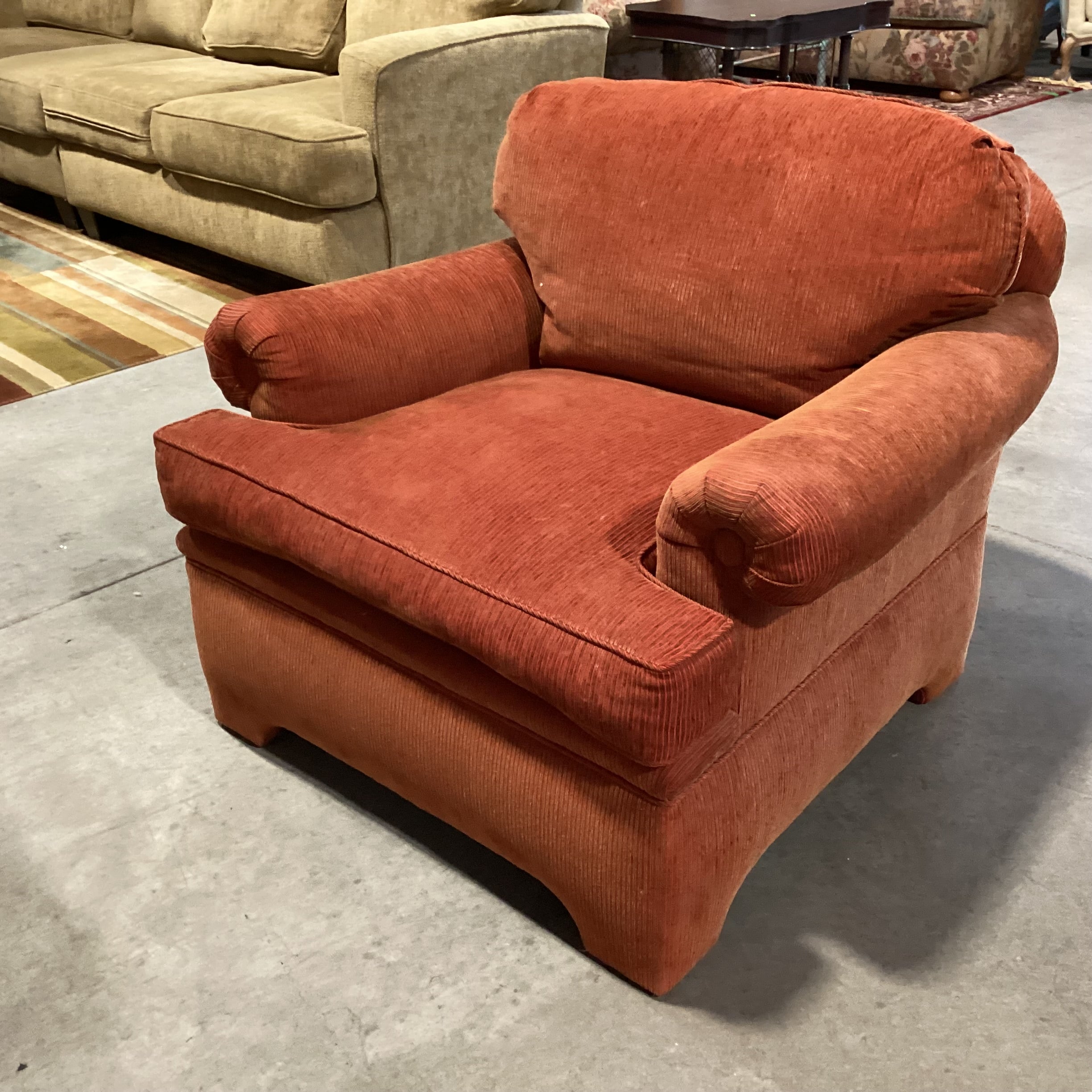 Red Orange Ribbed Textured Woven Down Mix Chair 37"x 39"x 30"