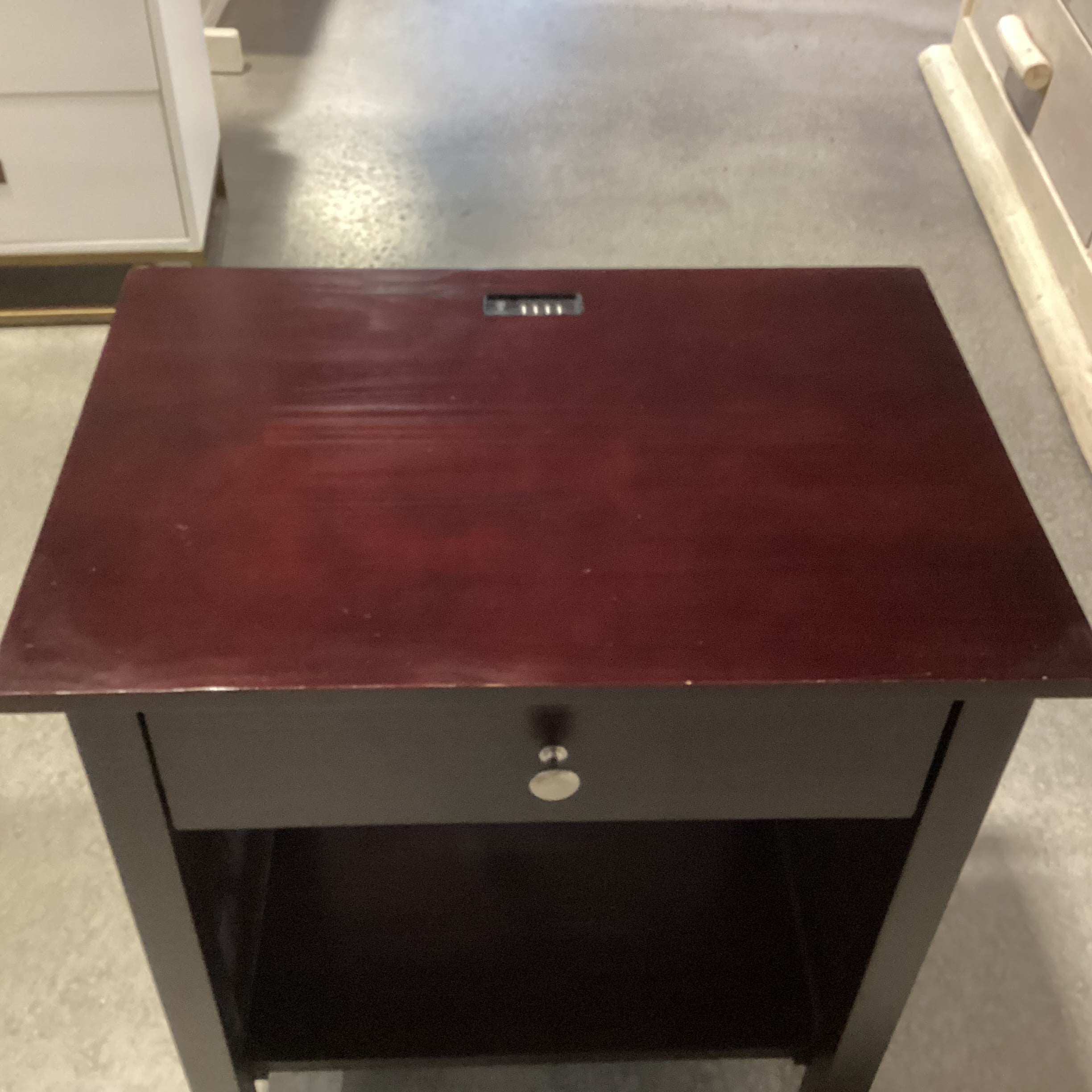 Dark Finish Wood 1 Drawer With Bottom Shelf & Plug In USB Outlet Nightstant 24"x 17"x 27"