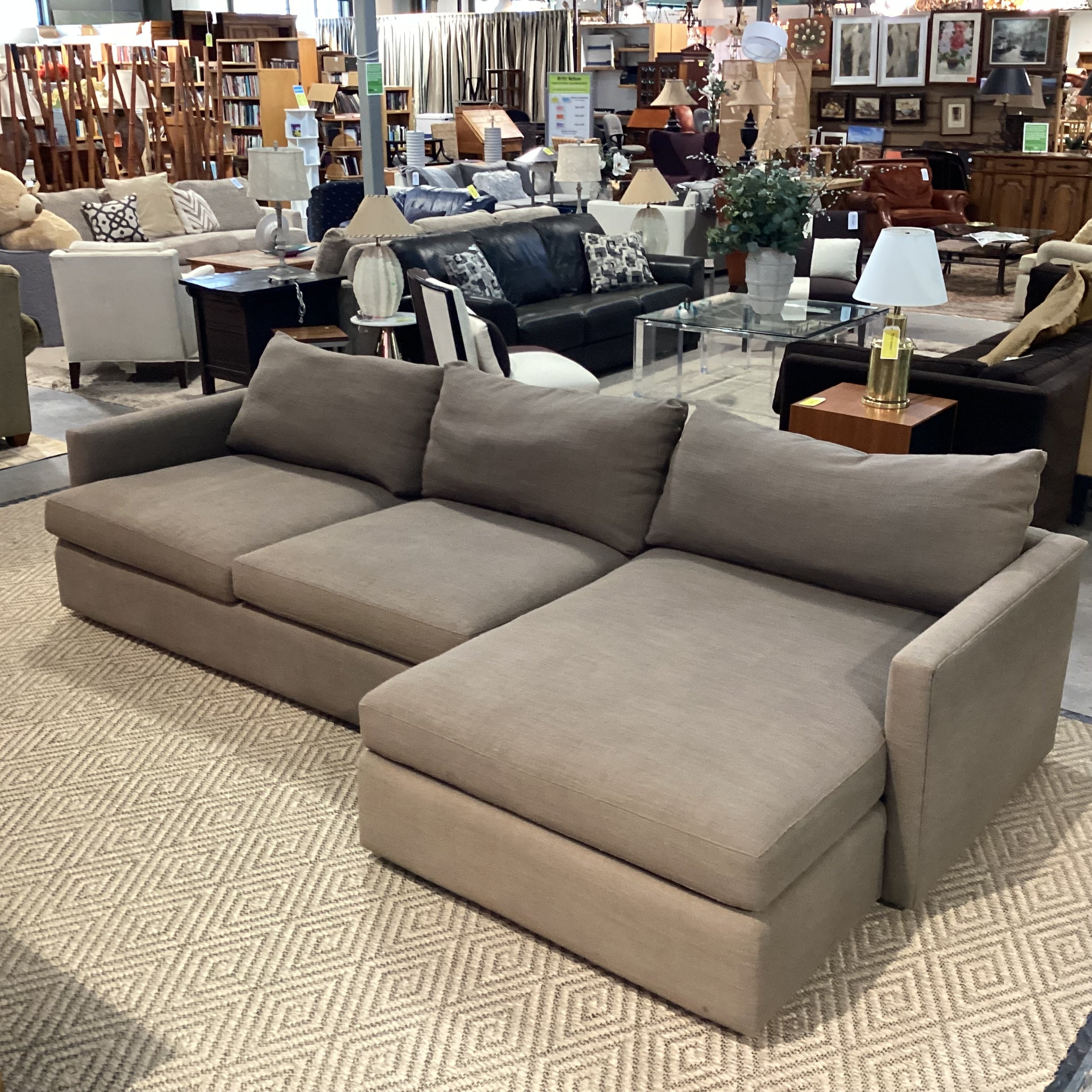 Crate & Barrel Taupe Woven Down Mix with Chaise 2 Piece Sectional 124"x 63"x 46"x 26"