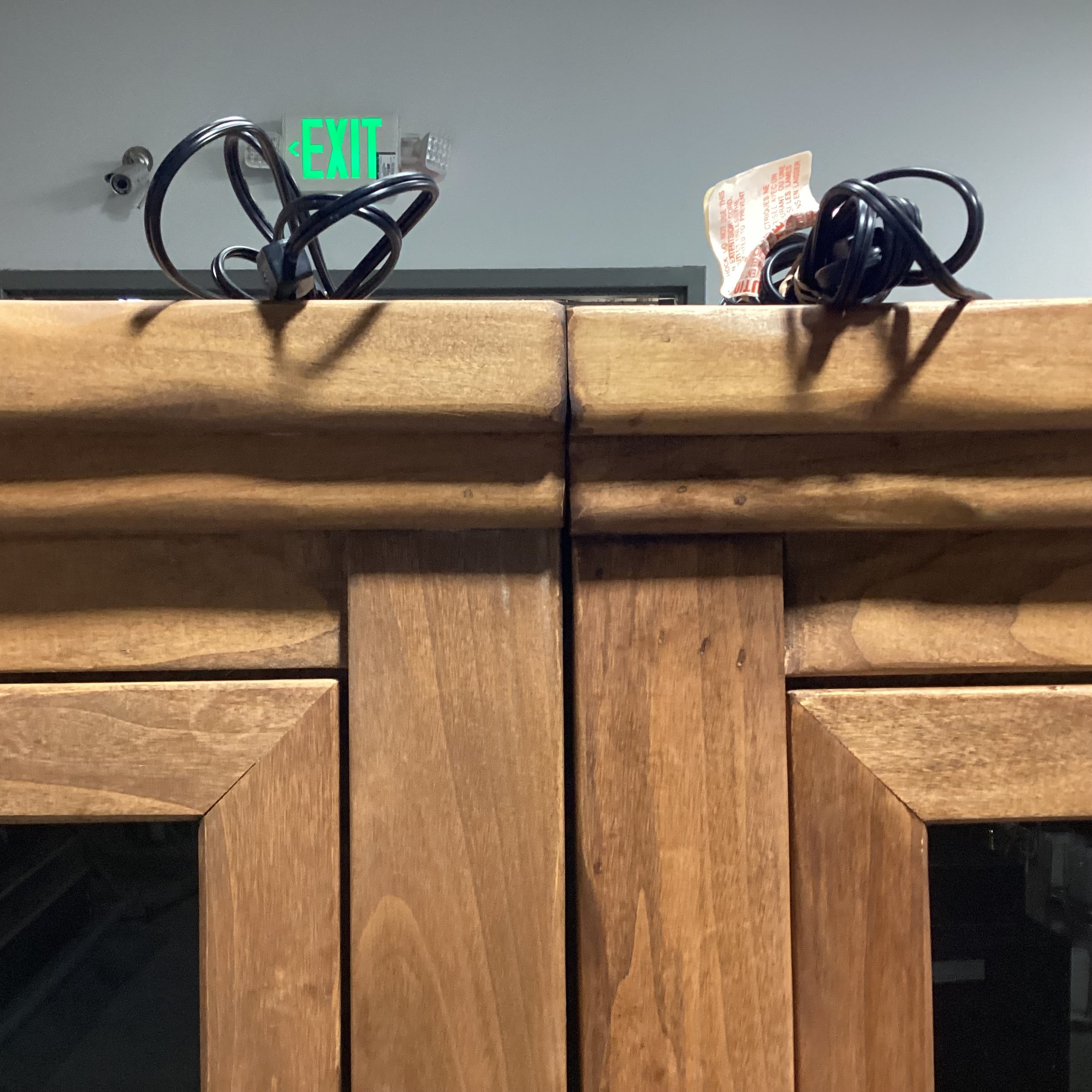 SET of 2 Solid Rustic Wood 4 Door with Shelves Double Lighted Cabinet Bookcase 57"x 23"x 75"