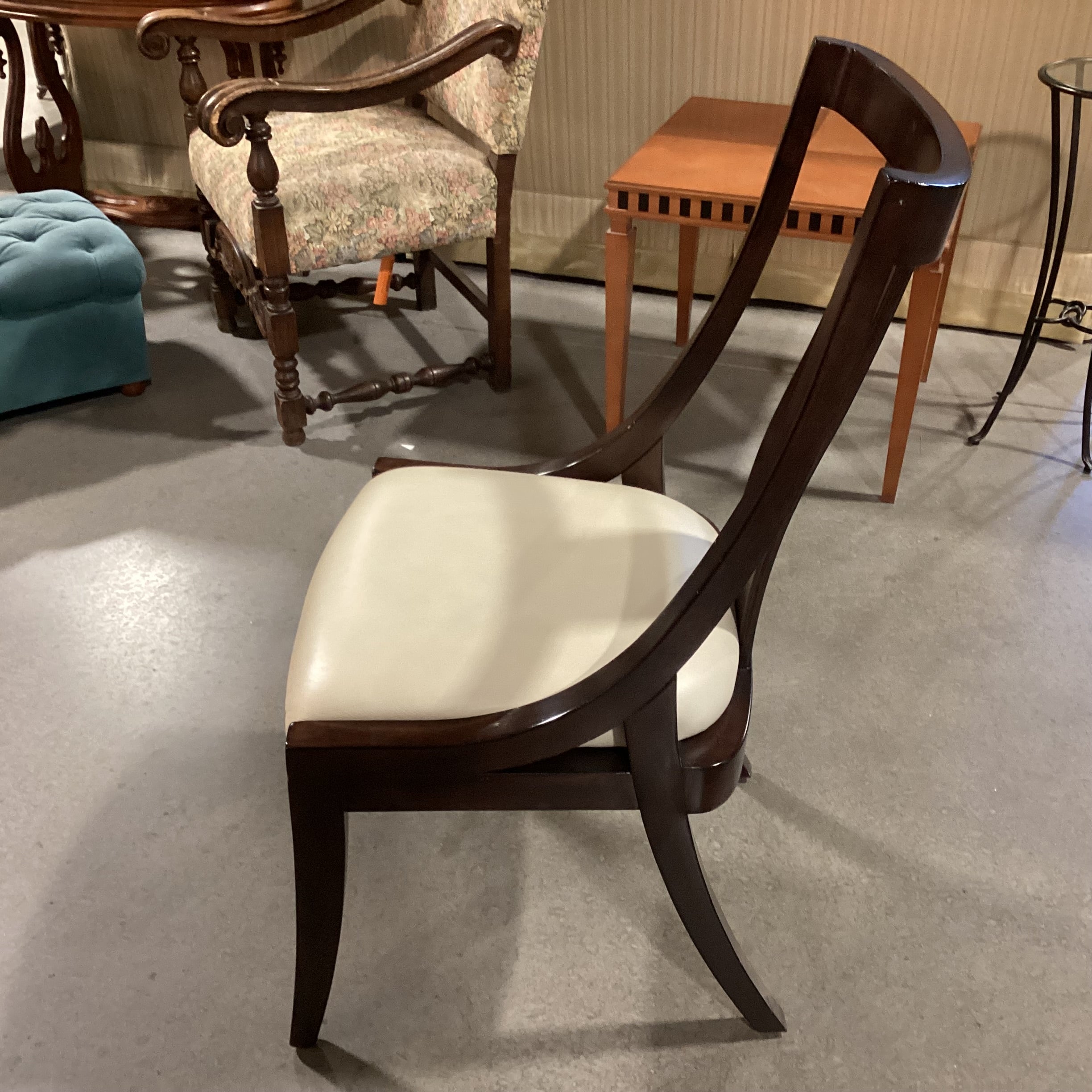 Dark Finish Wood Side Slope with Cream Leather Seat Chair 22"x 23"x 39"Chair 22"x 23"x 39"