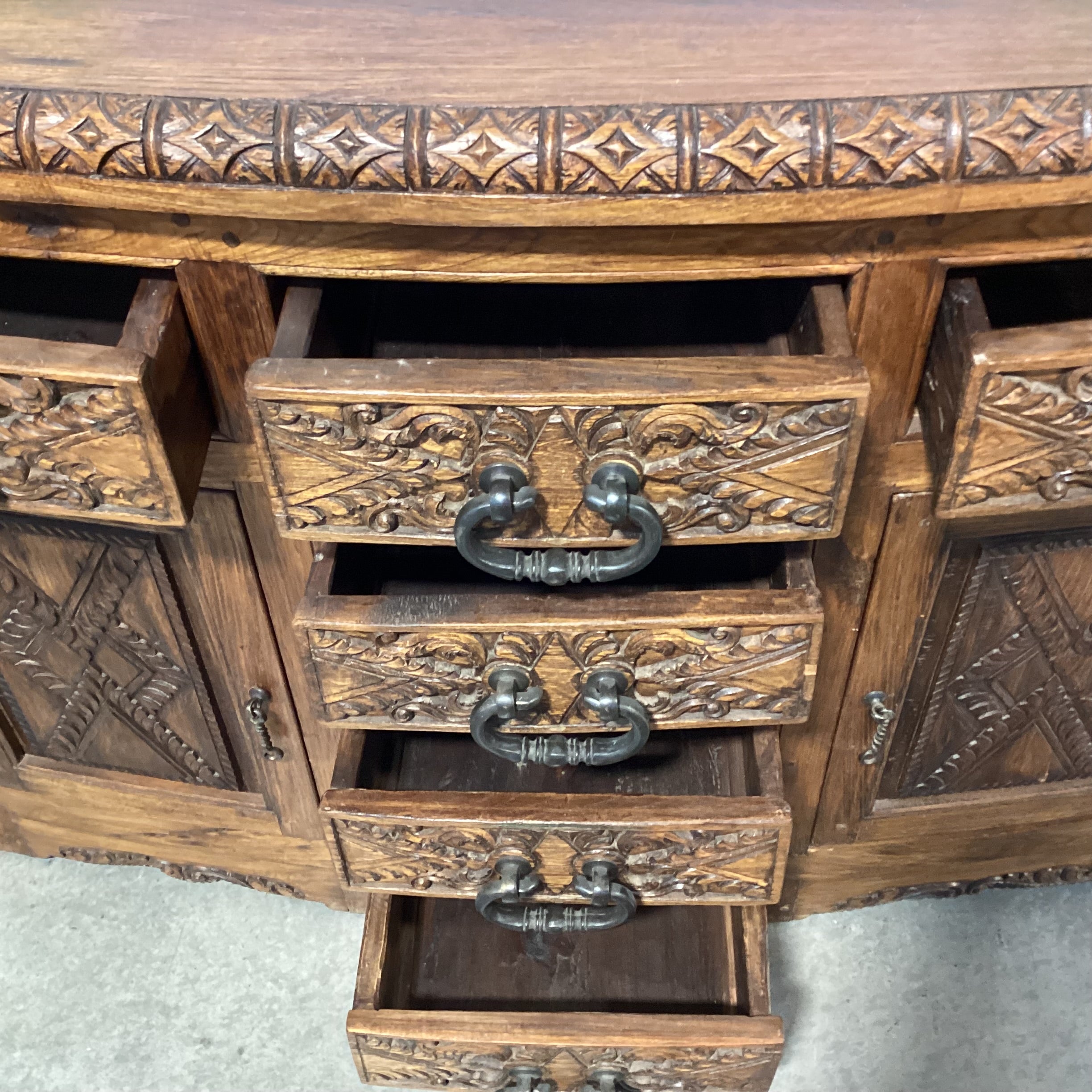 Jason Scott Collection Custom Carved Round Nose 6 Drawer 2 Door Western Style Buffet Sideboard 58"x 22"x 40.5"