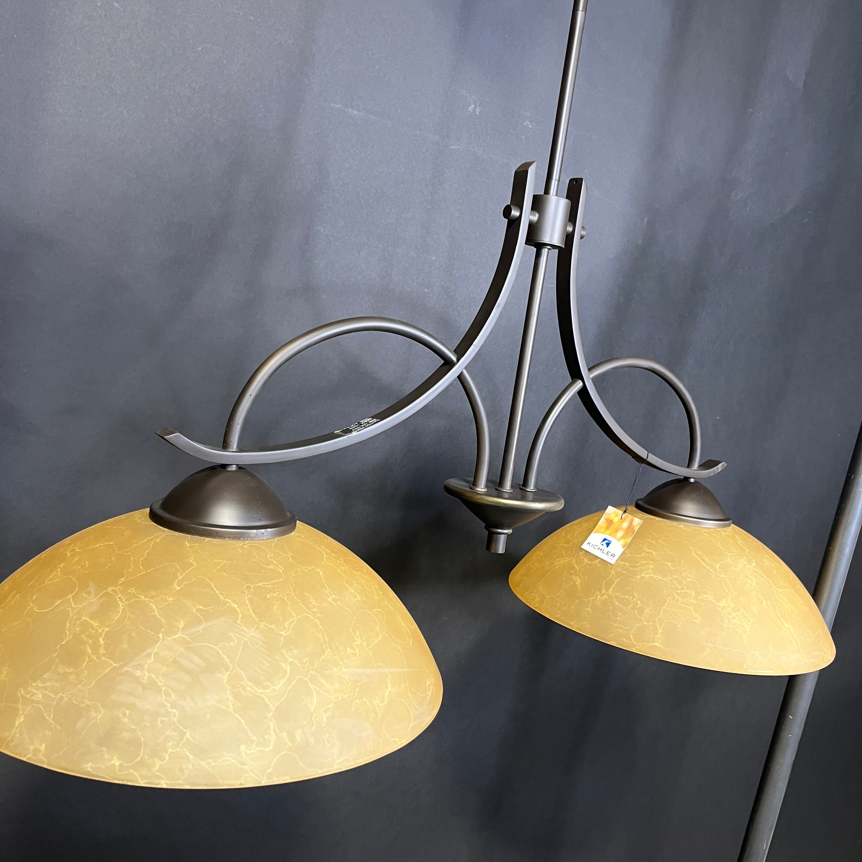 Kichler 2-Light Traditional Bronze with Marbled Orange Glass Shades Linear Ceiling Pendant 40”x 15”x 37”