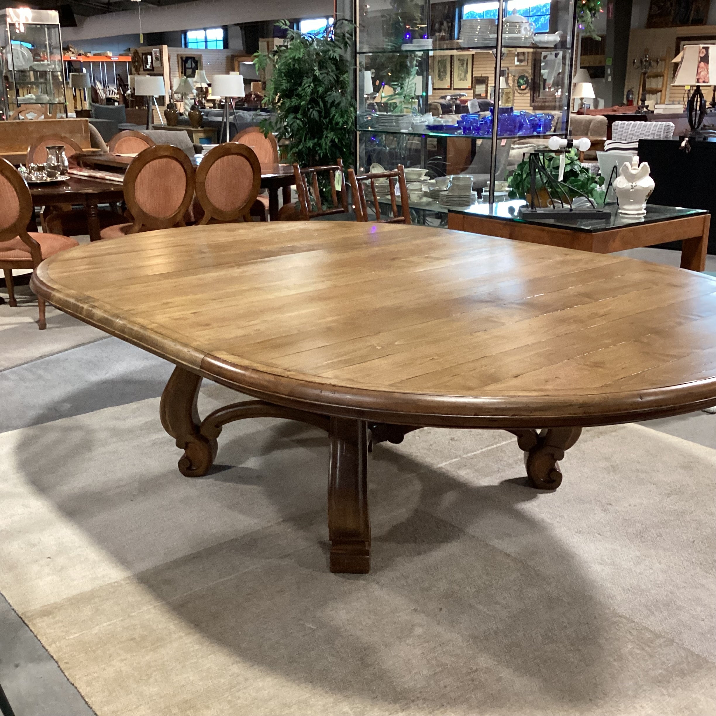 Custom Round to Oval Carved Ornate Base Adler Wood Dining Table 72" Diameter to 108"x 72"x 30"