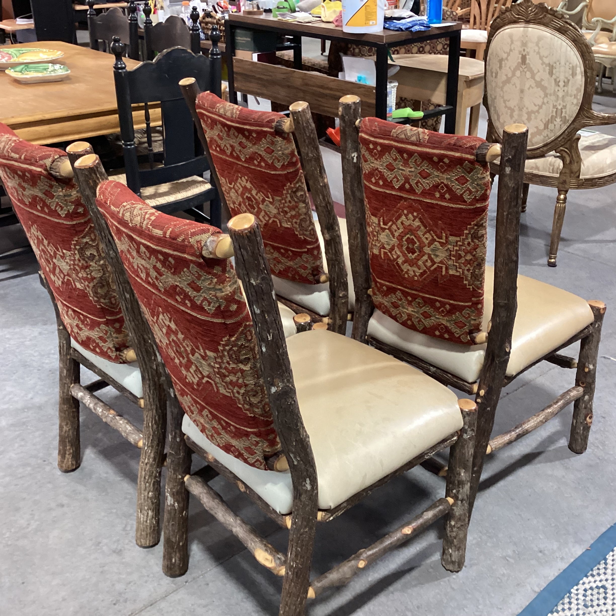 SET of 4 Hickory Log Leather & Uphostered Dining Chairs 20"x 20"x 40"
