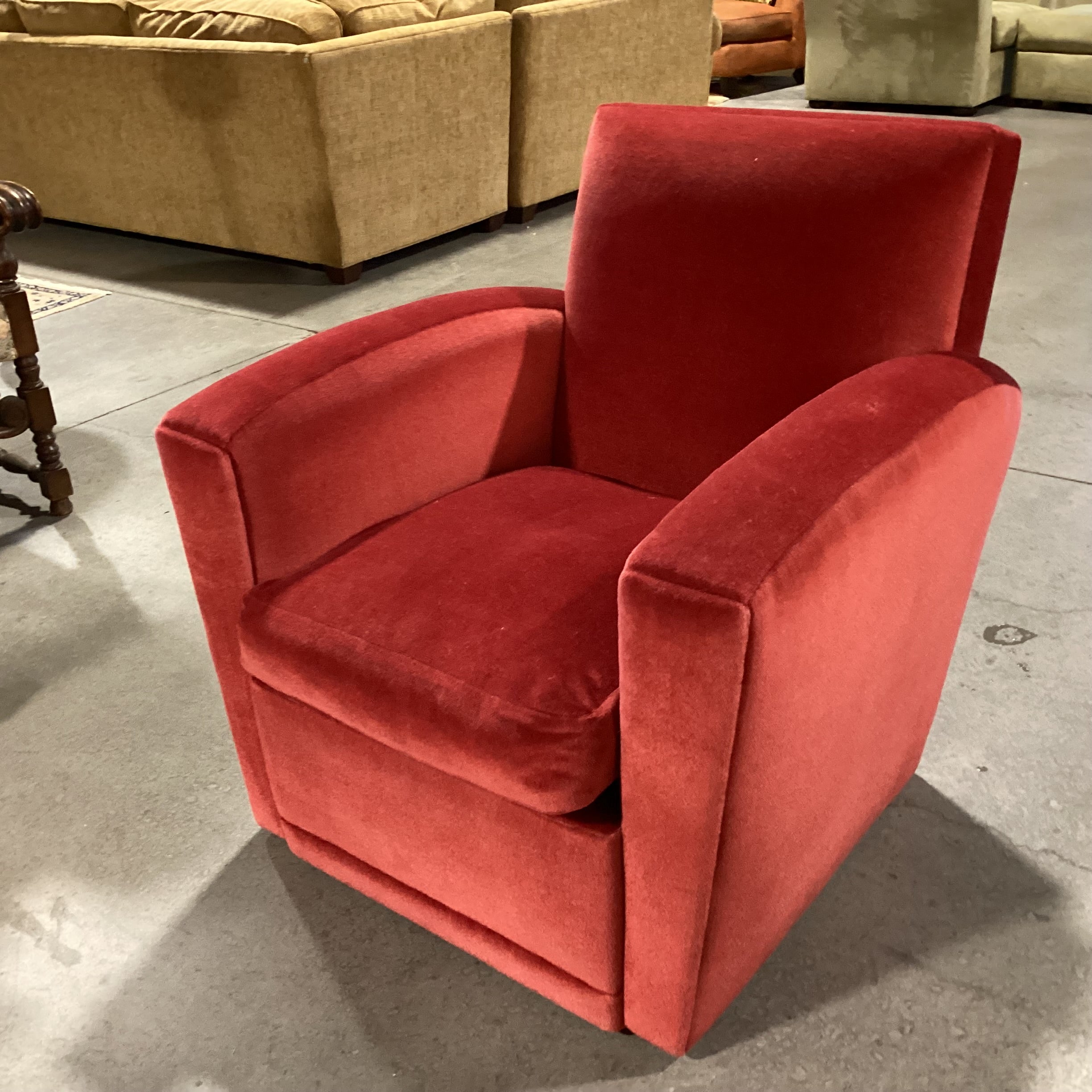 Art Deco Style Red Mohair Swivel Down Mix Chair 34"x 34"x 35"
