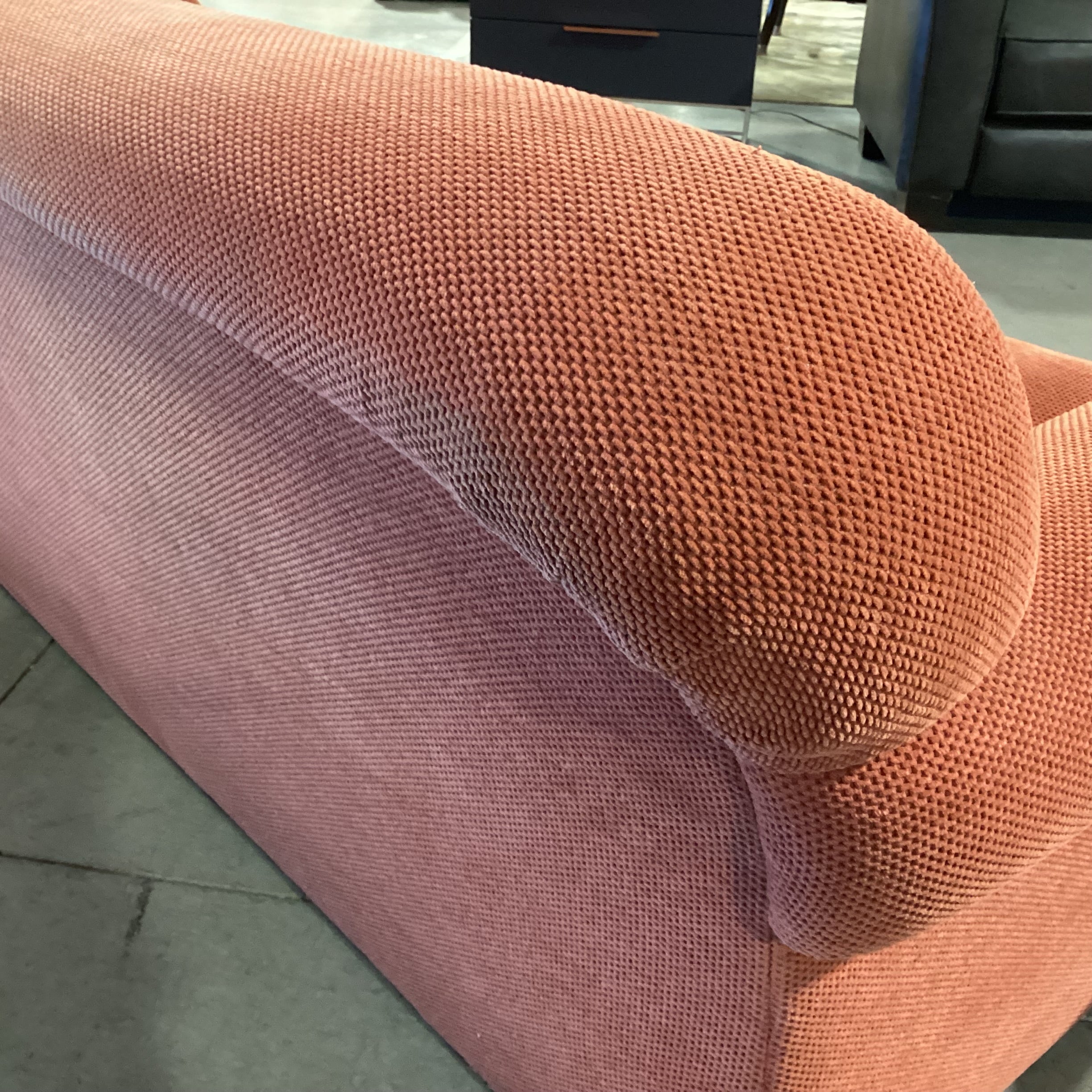 Burnt Orange Woven Chenille Down Mix Roll Arm Sofa 91"x 38"x 34"