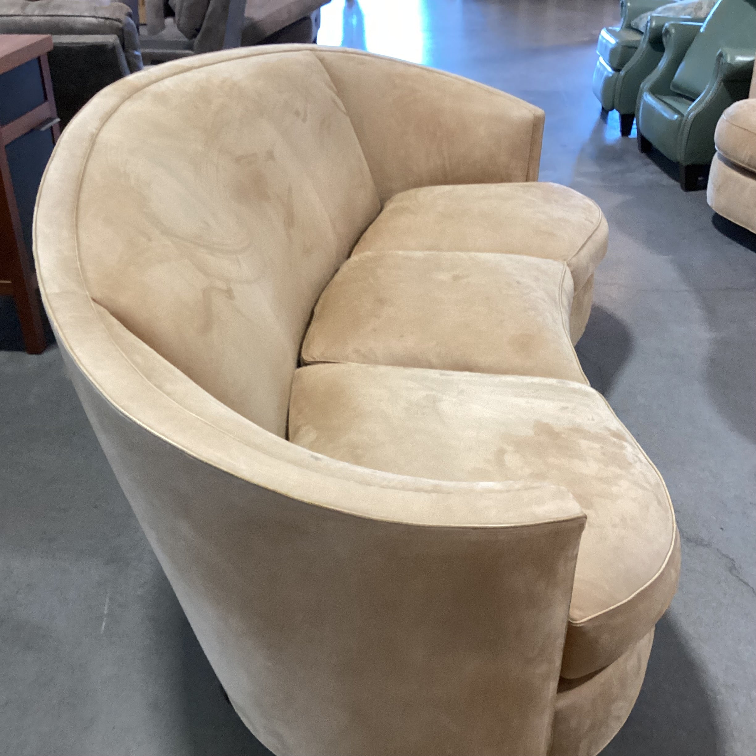 Custom Curved Suede & Down Mix Sofa  72"x 16"x 30"