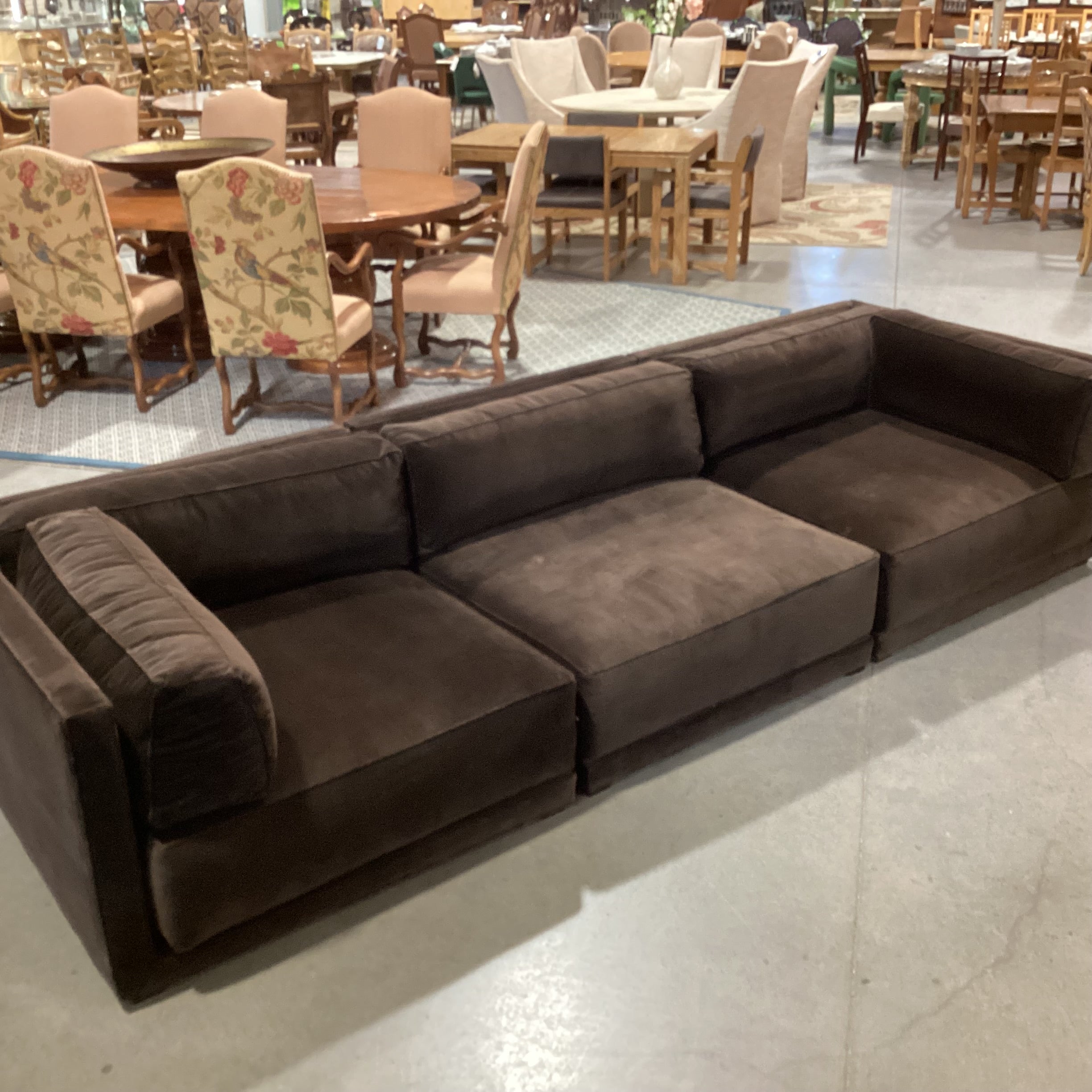 CB2 Oriole 3 Piece Dark Brown Performance Velvet Modular Sectional 126"x 43"x 2.5"
