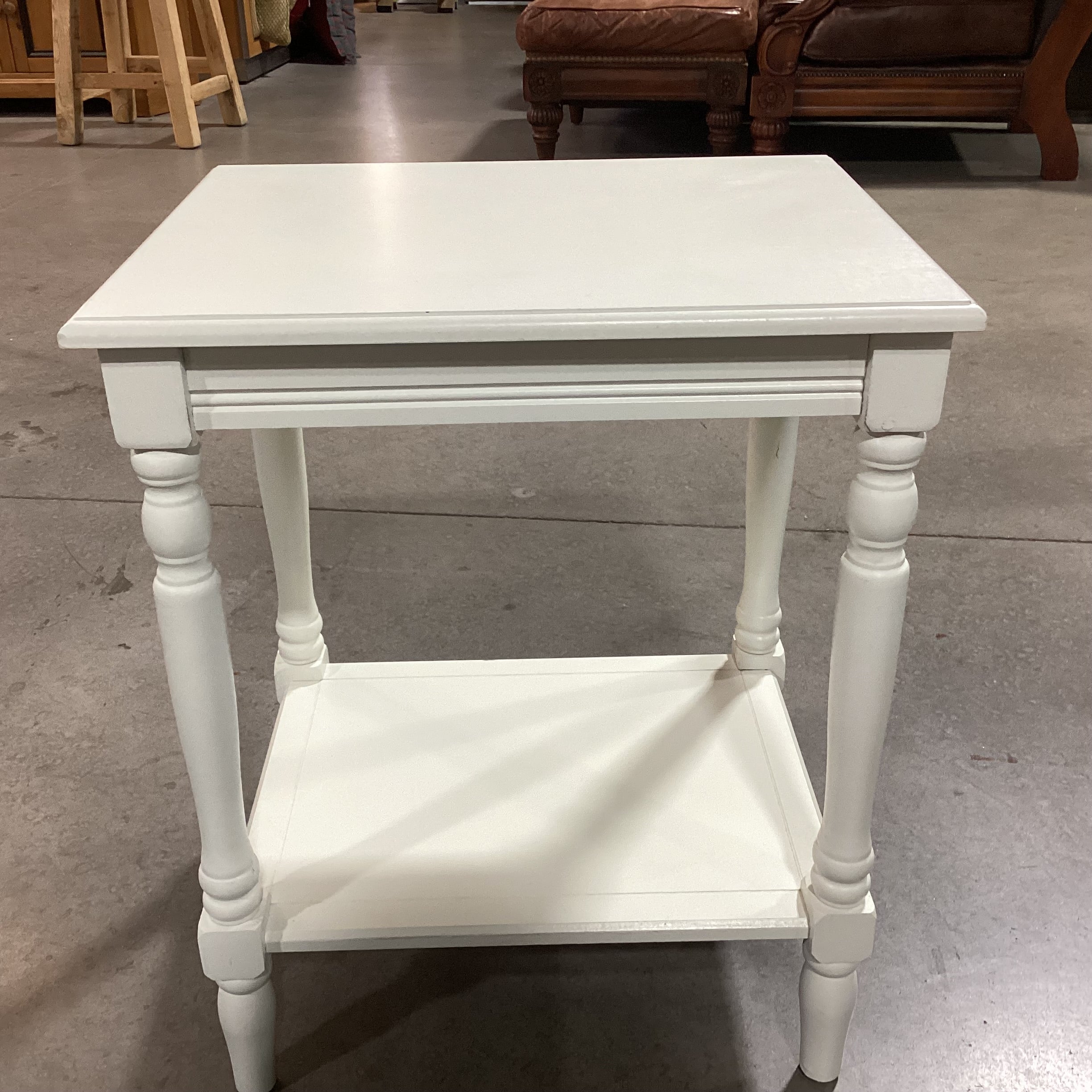 Ivory Painted Carved Wood 2 Tiered End Table 20"x 16"x 24.5"