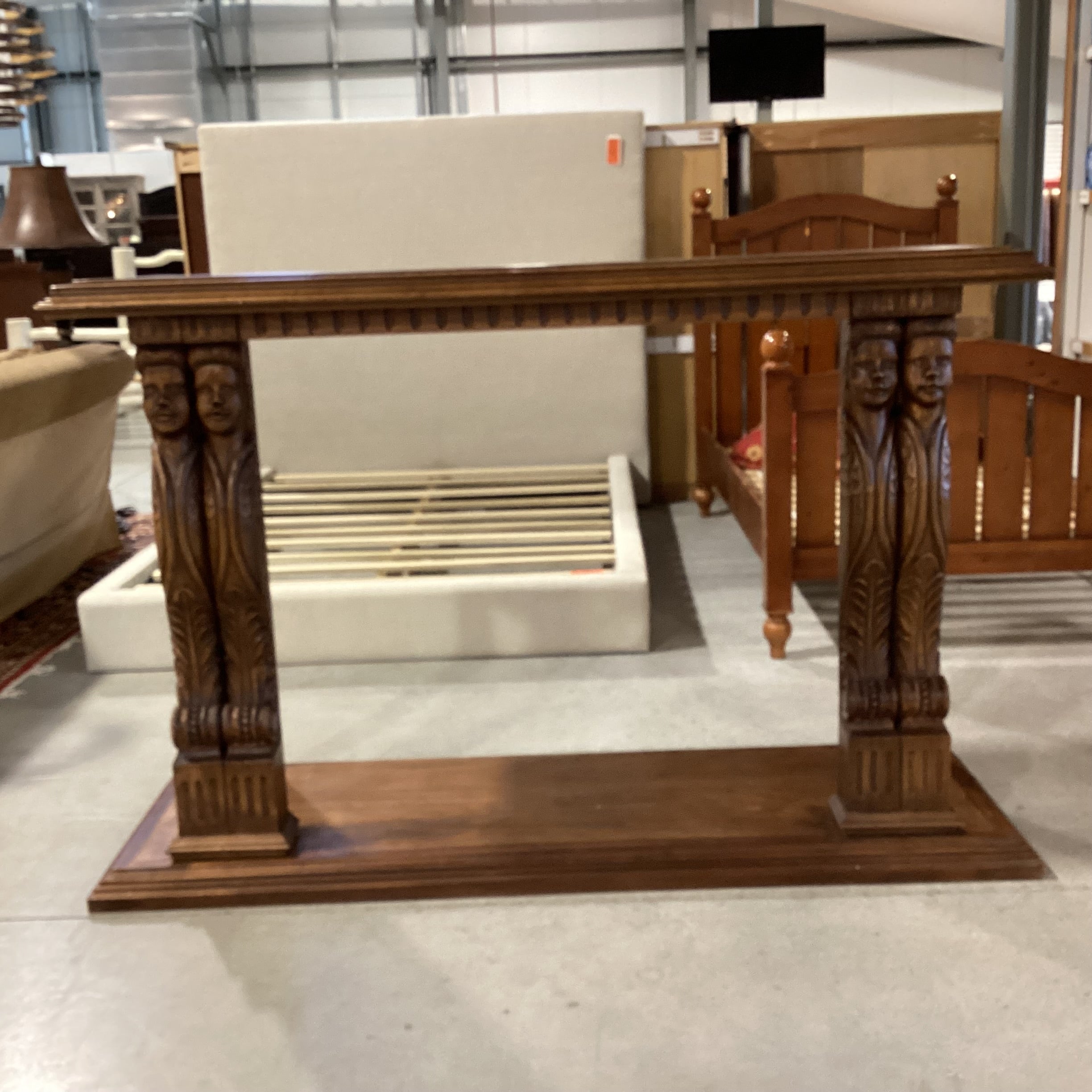 Angelic Hand Carved Columns Solid Wood 2 Tiered Console Sofa Table 72"x 22"x 47"