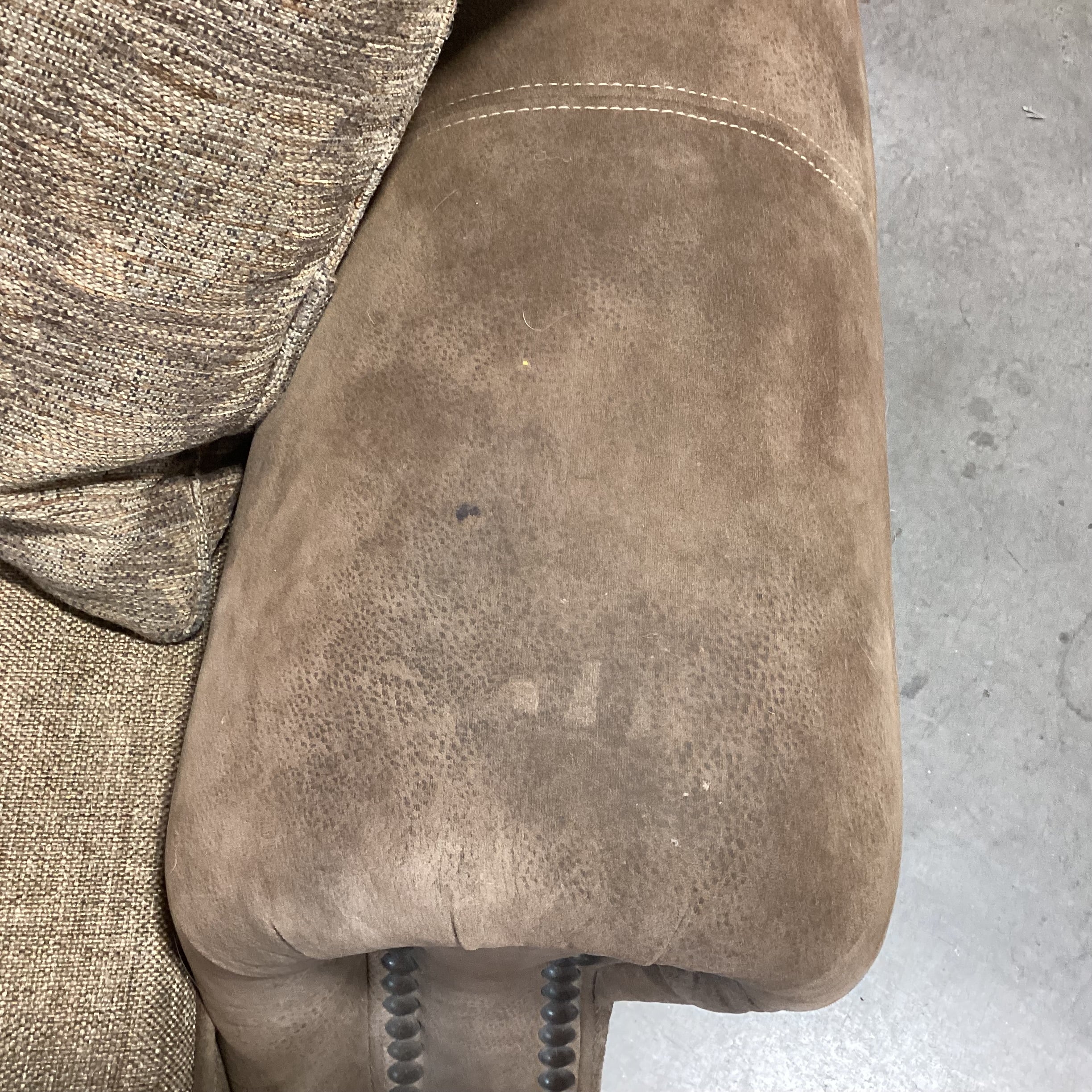 Mayo Furniture Brown Ultra Suede  Nailhead & Upholstery Sofa