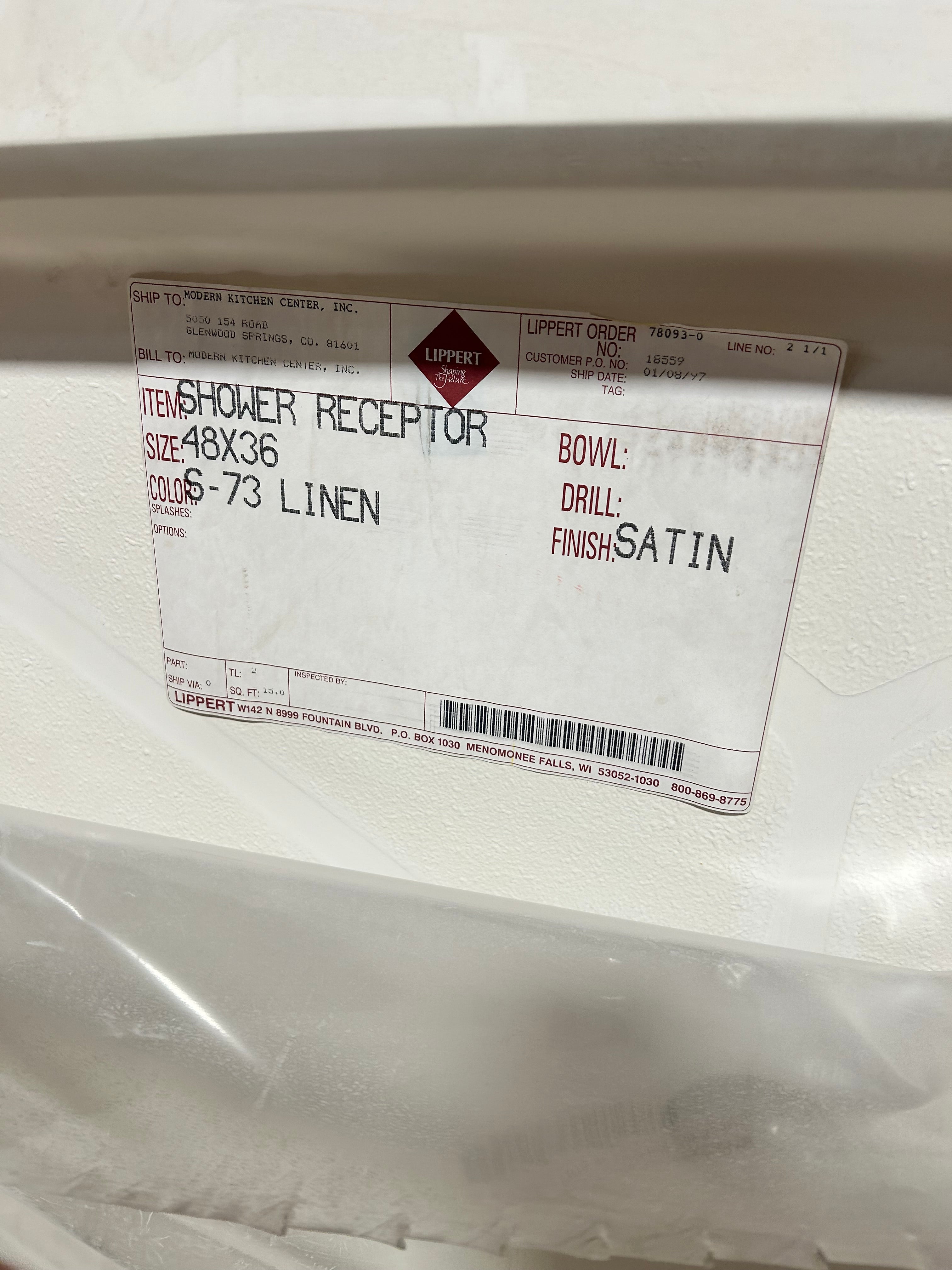 Lippert Shower Receptor Linen Color 48"x 36'