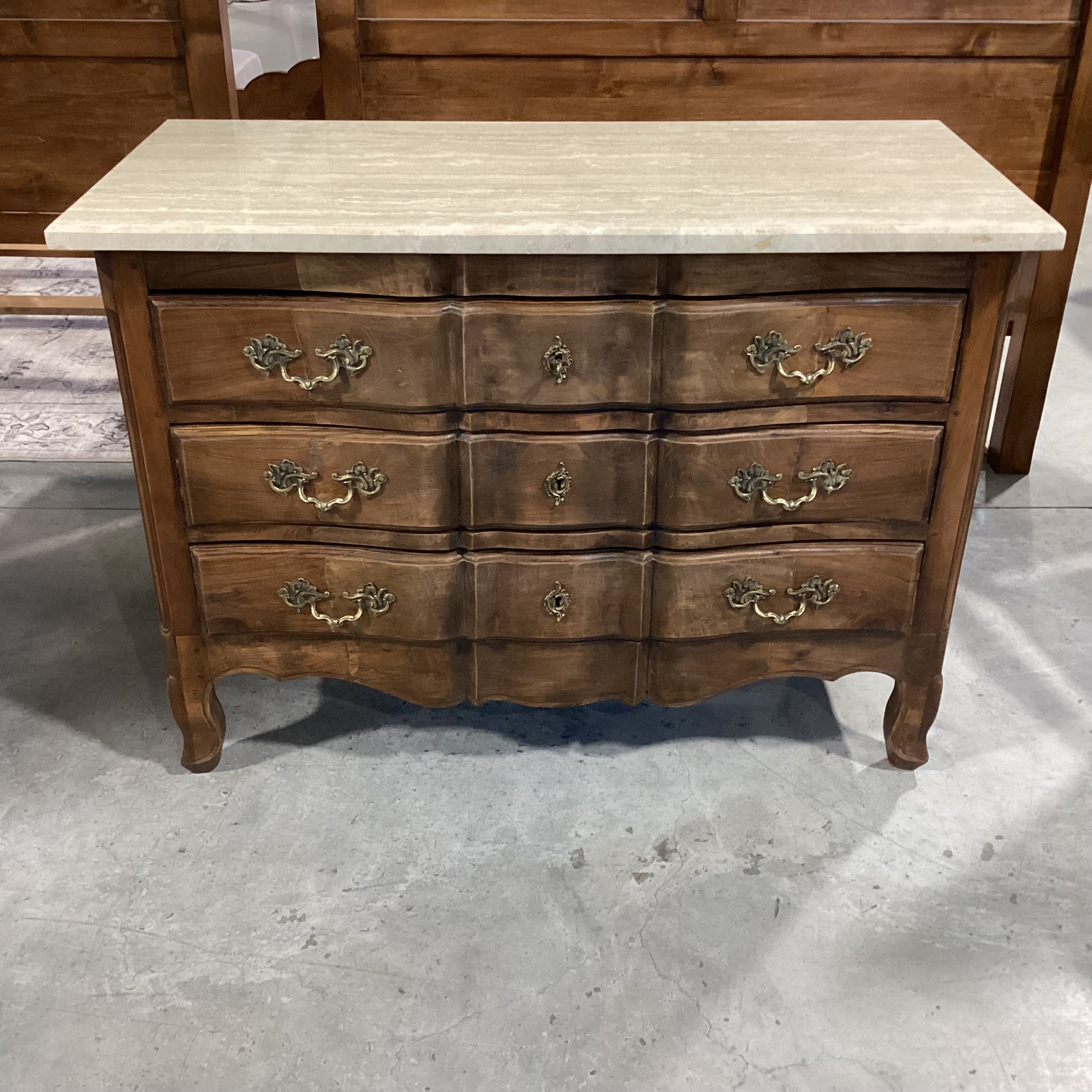 Antique French Provincial Oak 3 Drawer with Travertine Top Chest 47"x 22"x 34"