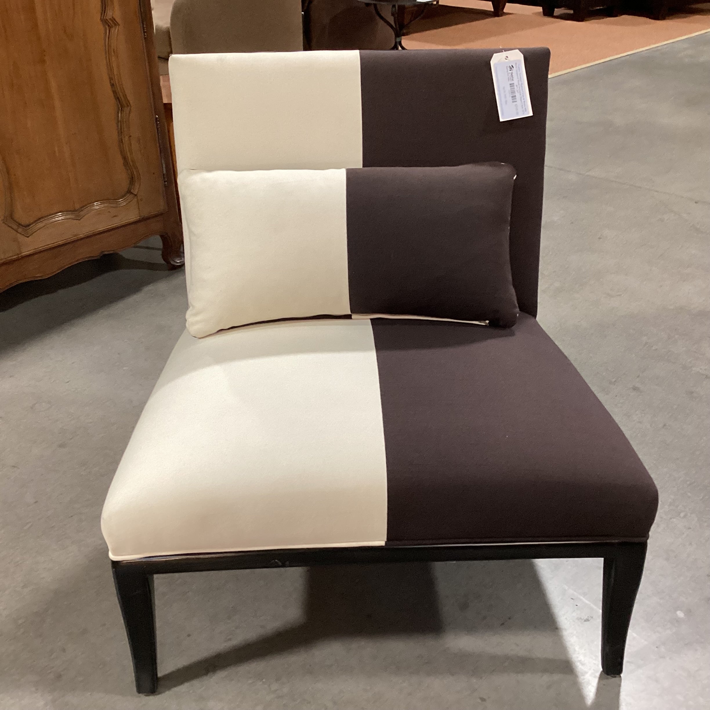 Century Furniture Modern Cream & Brown with Black Lacquered Wood Oversized Slipper Chair 32"x 30"x 34"