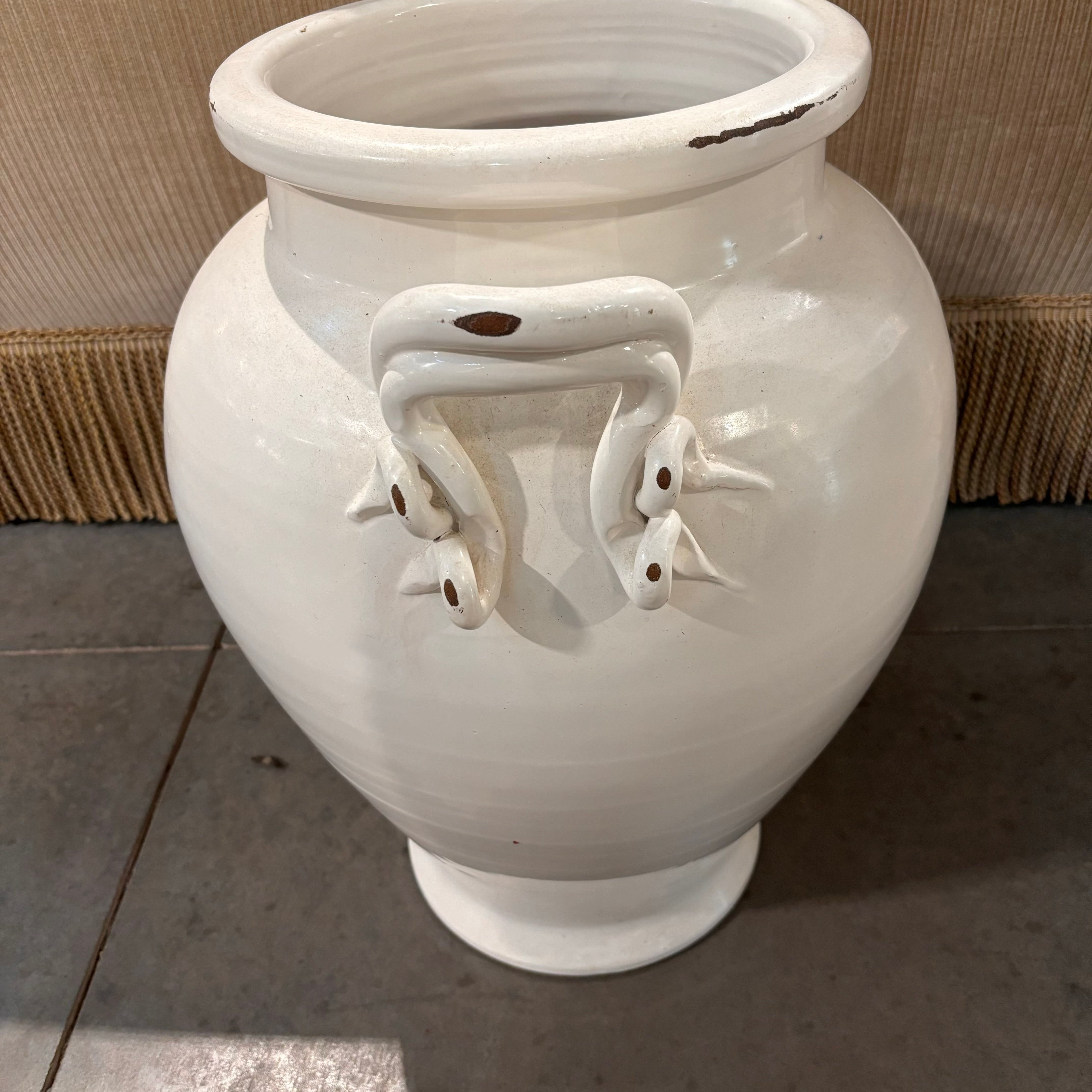 Transitional Large Italian White Glaze Pottery Jar 17"x 21"