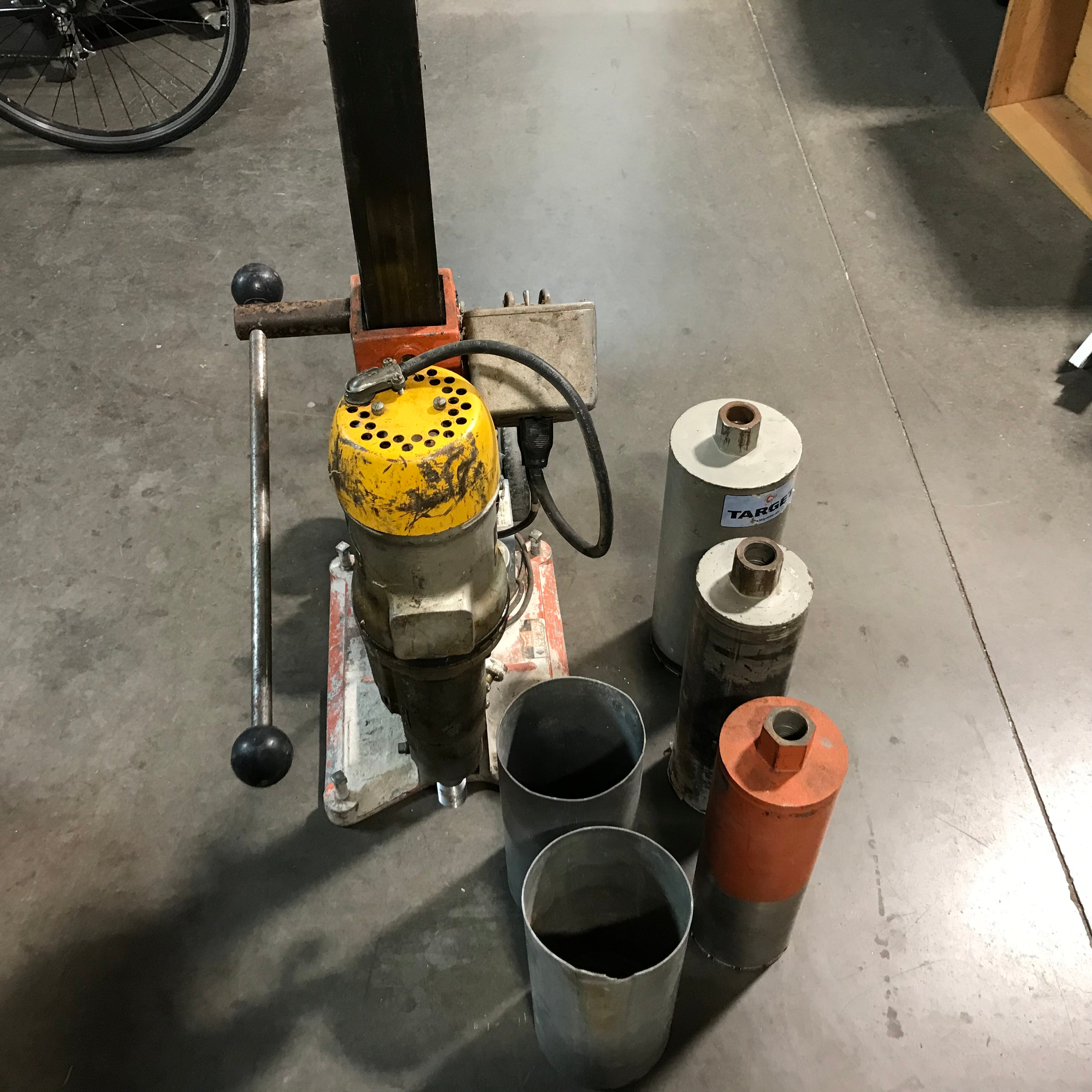 Core Bore Orange Core Machine (AS IS ) With Three Bore Bits 14"x 19"x 45"