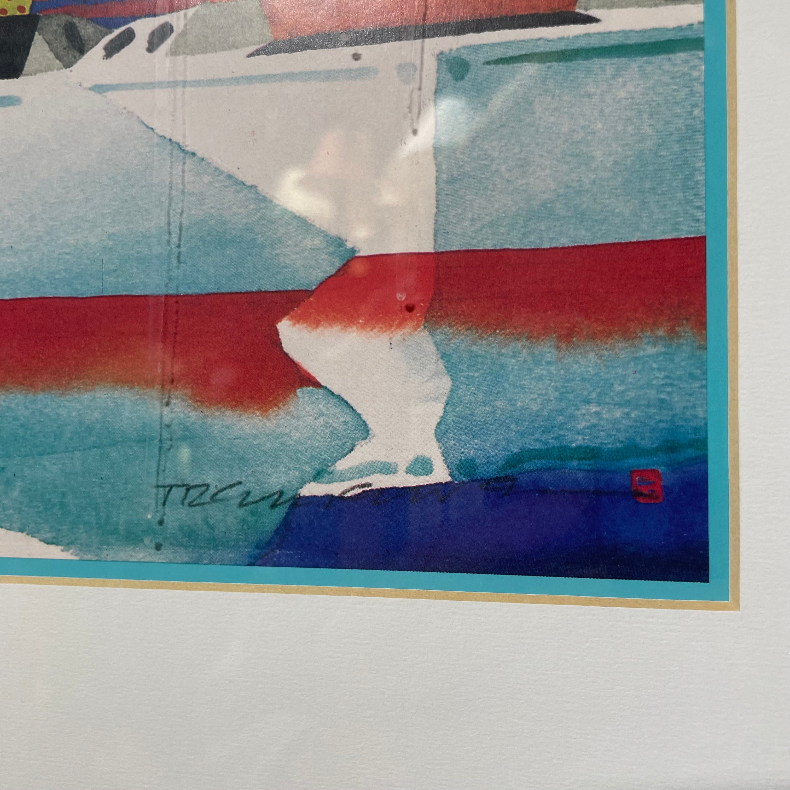 Ian Tremewen "Boats 'N The Harbour" Print In Light Wood Frame 37" x 30"