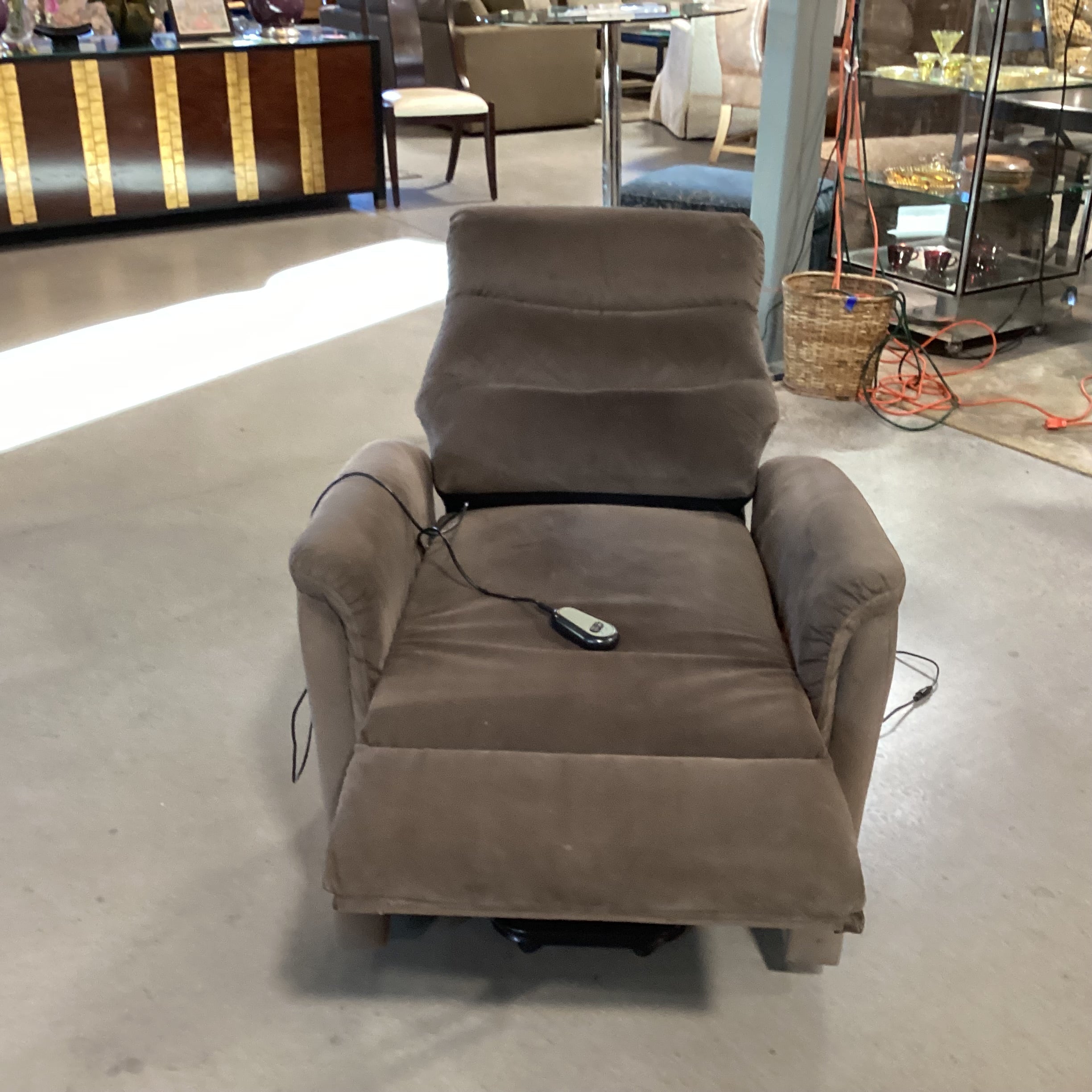 Taupe Brown Velvet Power Lift Recliner Chair 32"x 32" to 64"x 41"