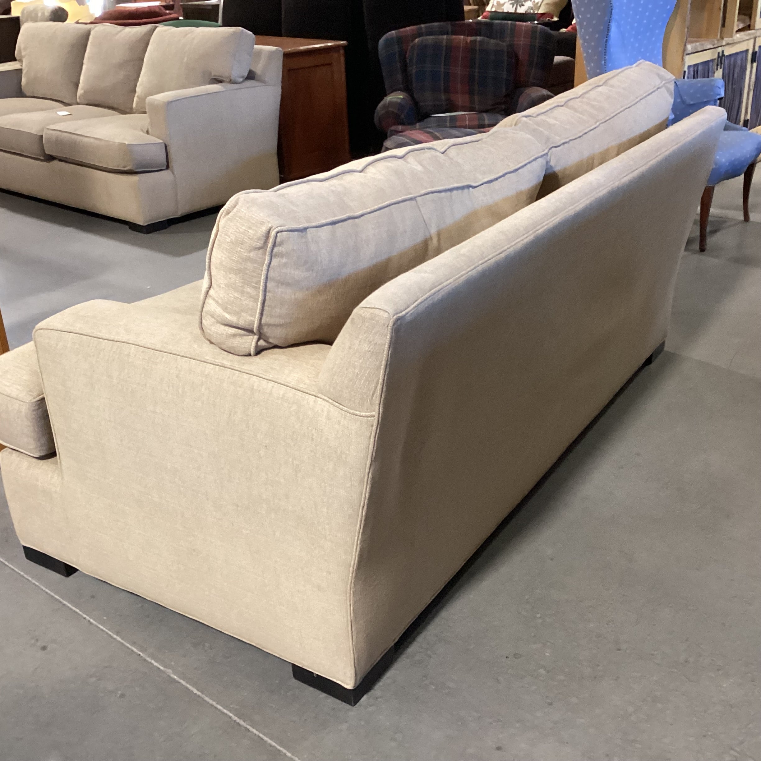 Beige Tan Woven Track Arm Sofa 76"x 40"x 31"