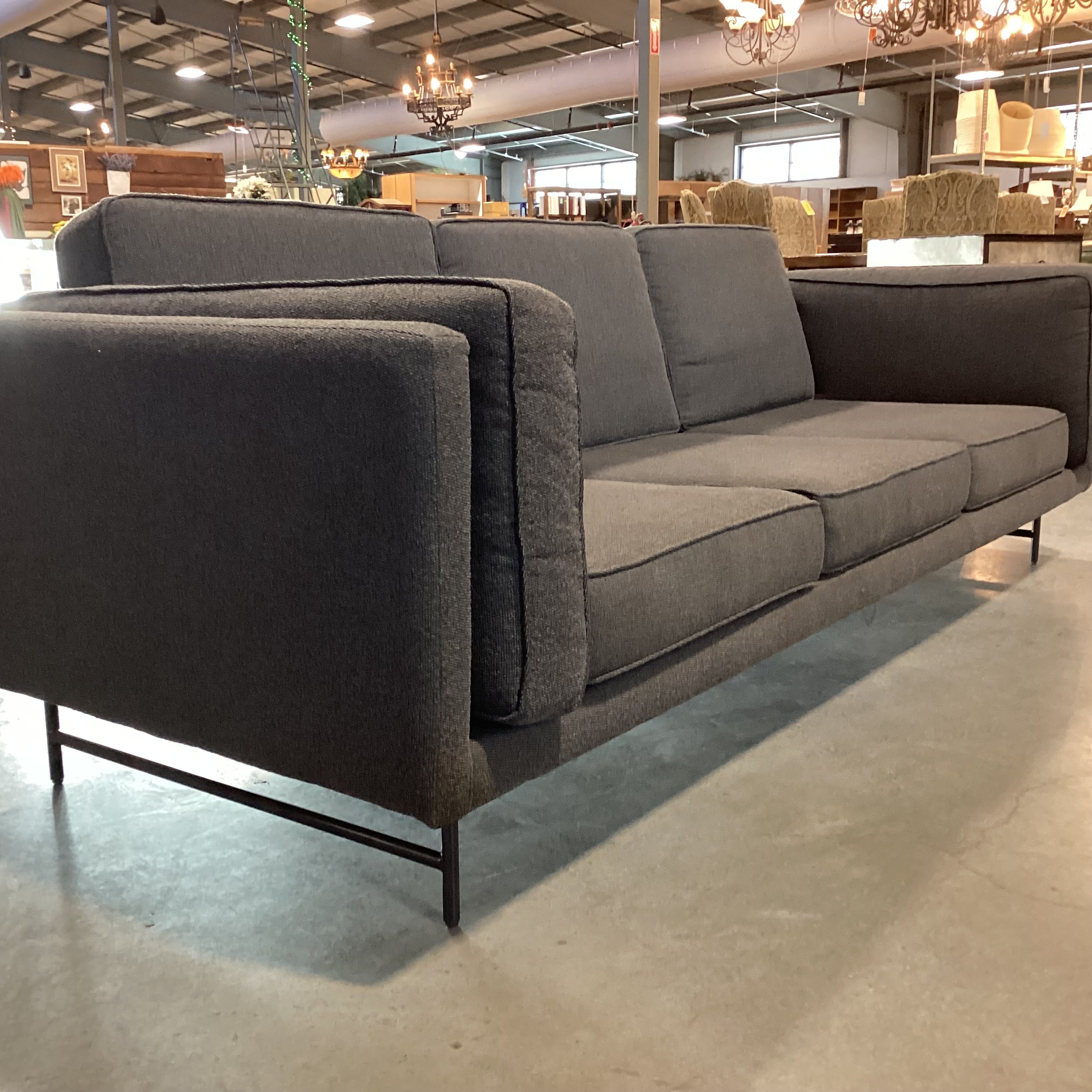 Blu Dot Modern Dark Grey 3 Seat Bank Sofa 96"x 36"x 26"