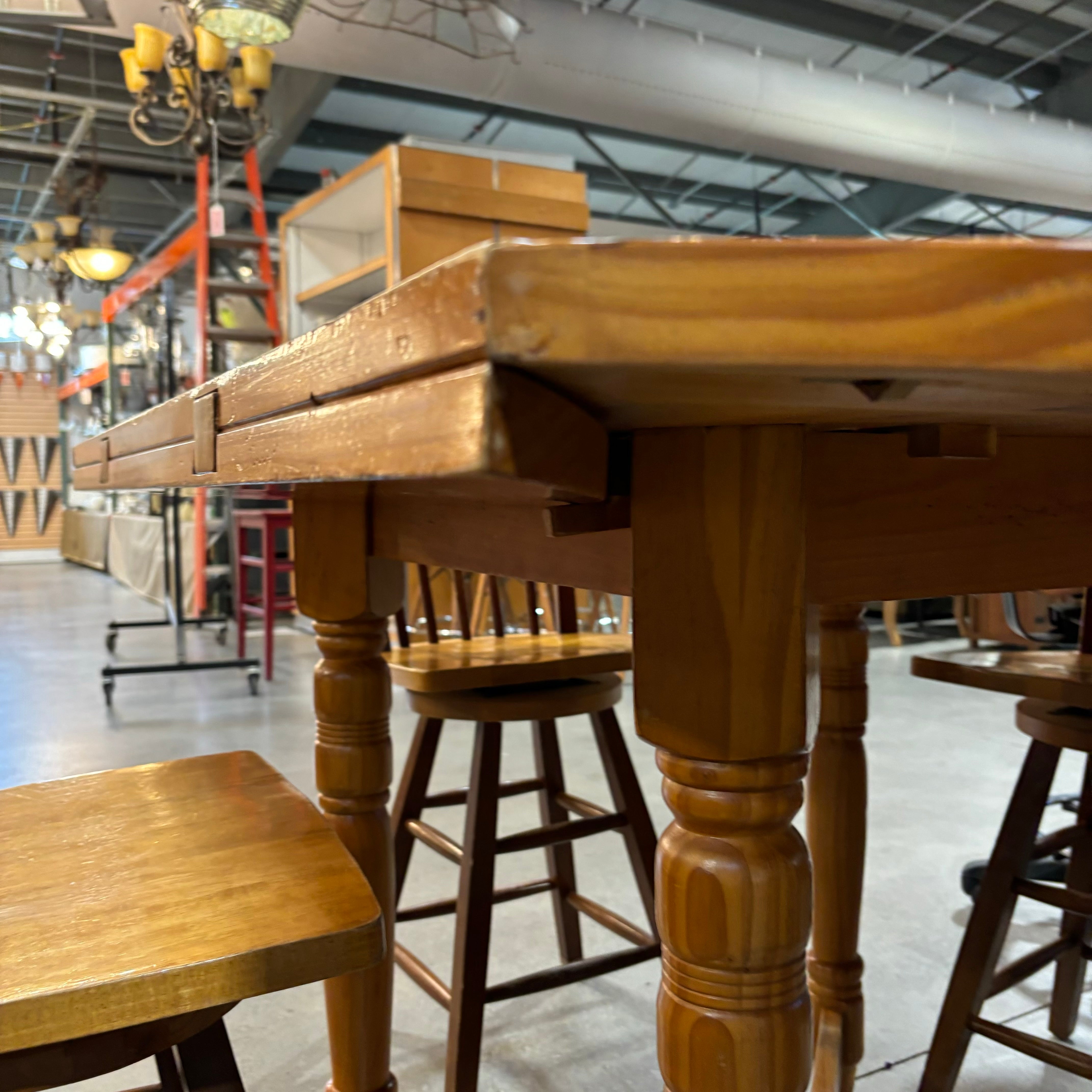 Round to Square Table with 4 Barstools Dining Set 66" Diameter to 46.5" Square x 36"