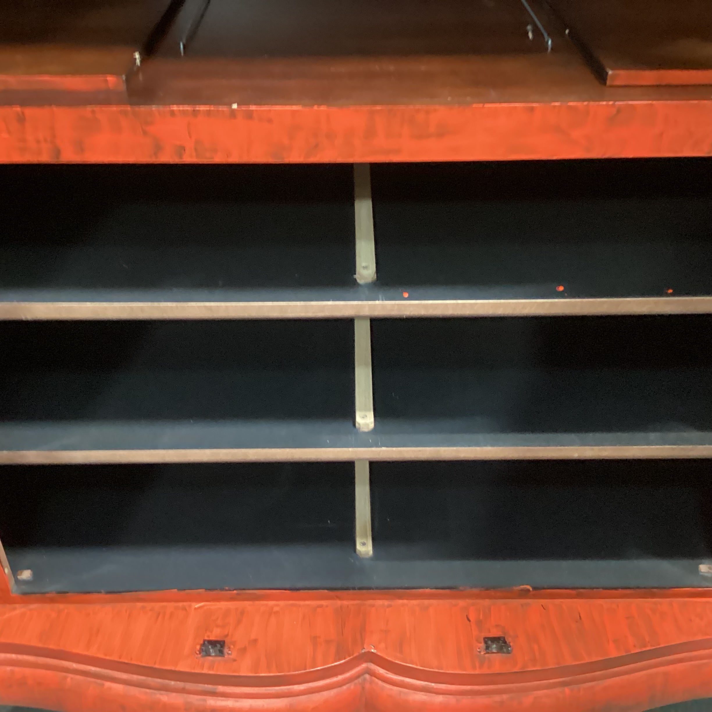 Solid Red Painted Wood with Faux Cowhide 2 Door with Shelves Armoire 50"x 24"x 83"