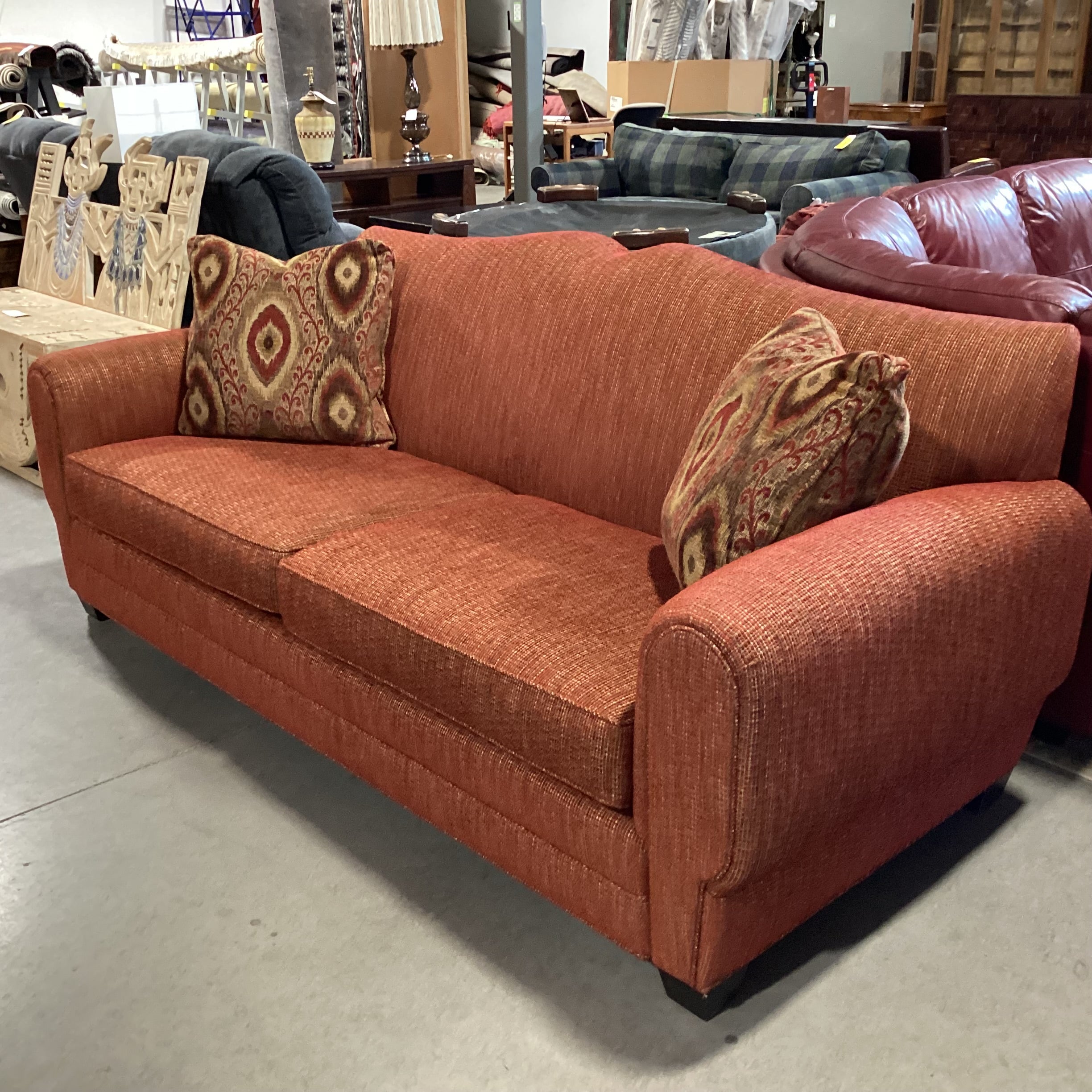 Ablyss Custom Furniture Red Gold Woven Detailed Back & Arm Sofa 88"x 38"x 36"