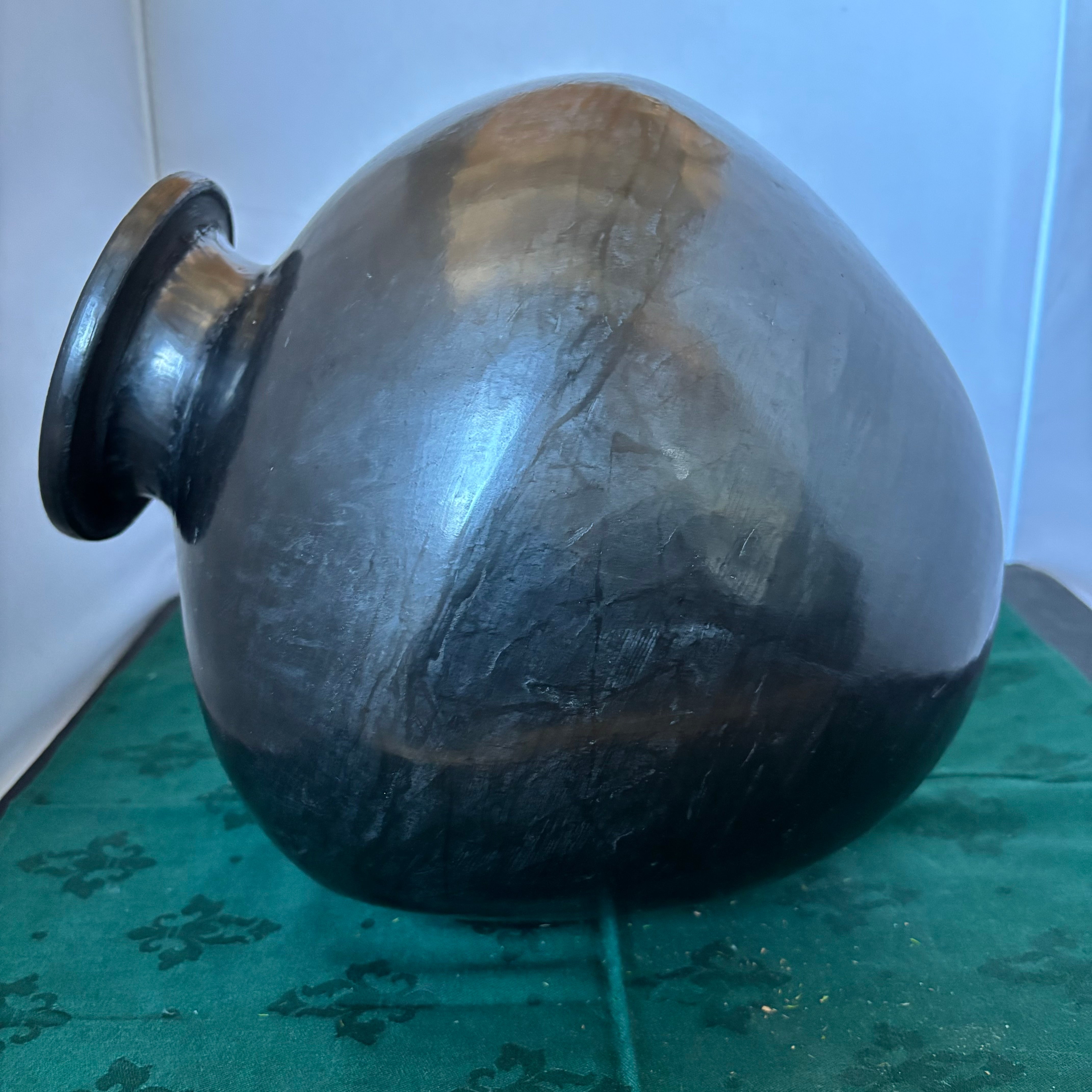 Vintage Oaxacan Barro Negro Vase, 12" x 14"