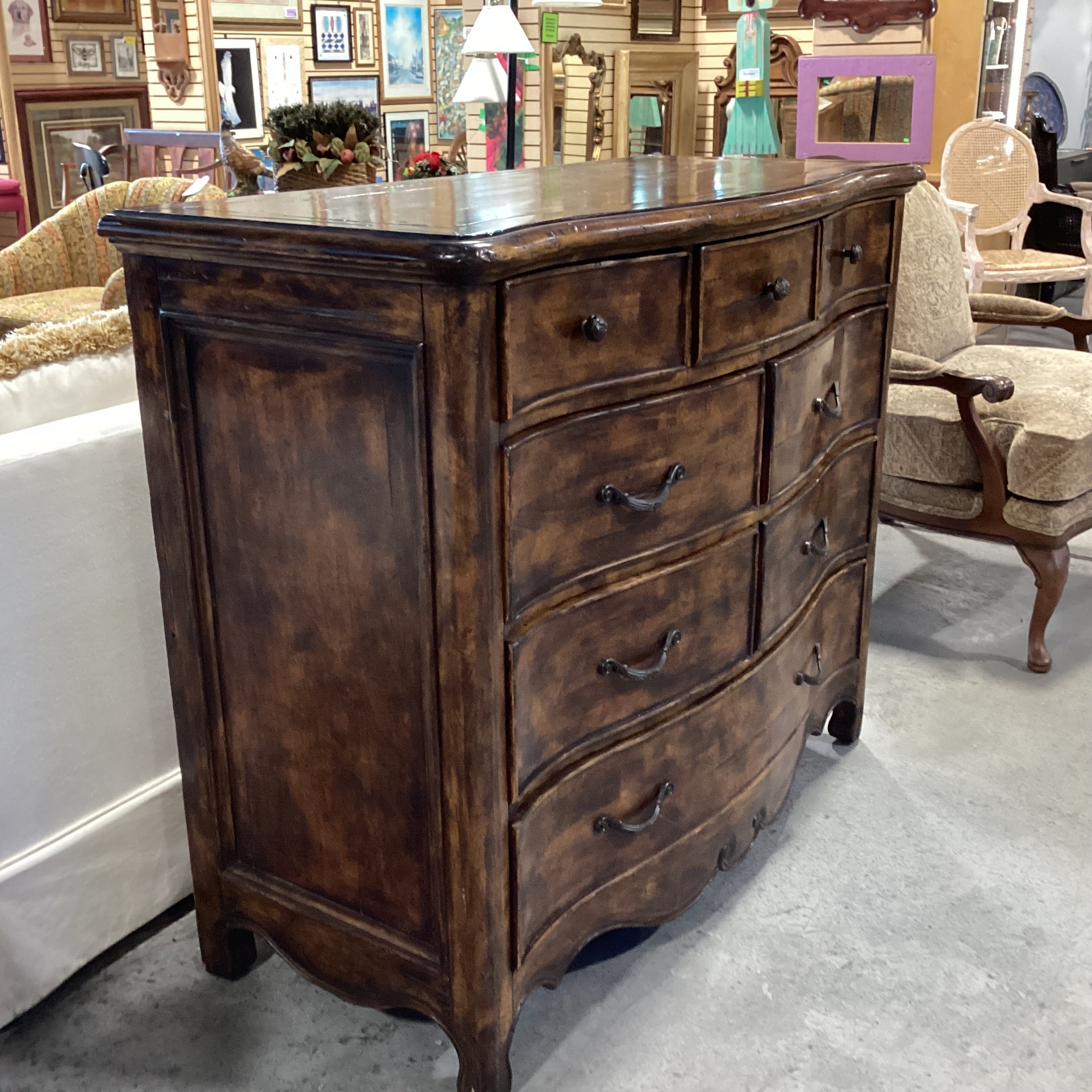 Dark Distressed Solid Wood 8 Drawer Chest 50"x 23"x 42.5"
