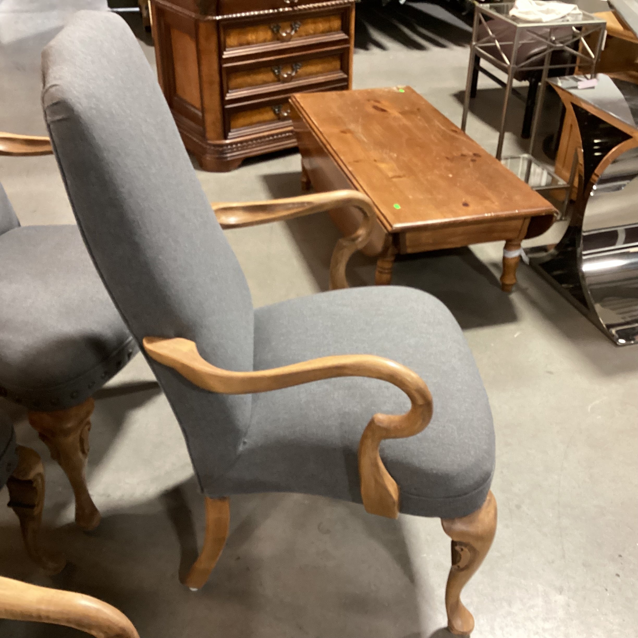 SET of 8 Antique Carved Wood with Reupholstered Grey Wool Blend Dining Chairs 27"x 24"x 43"  Chairs