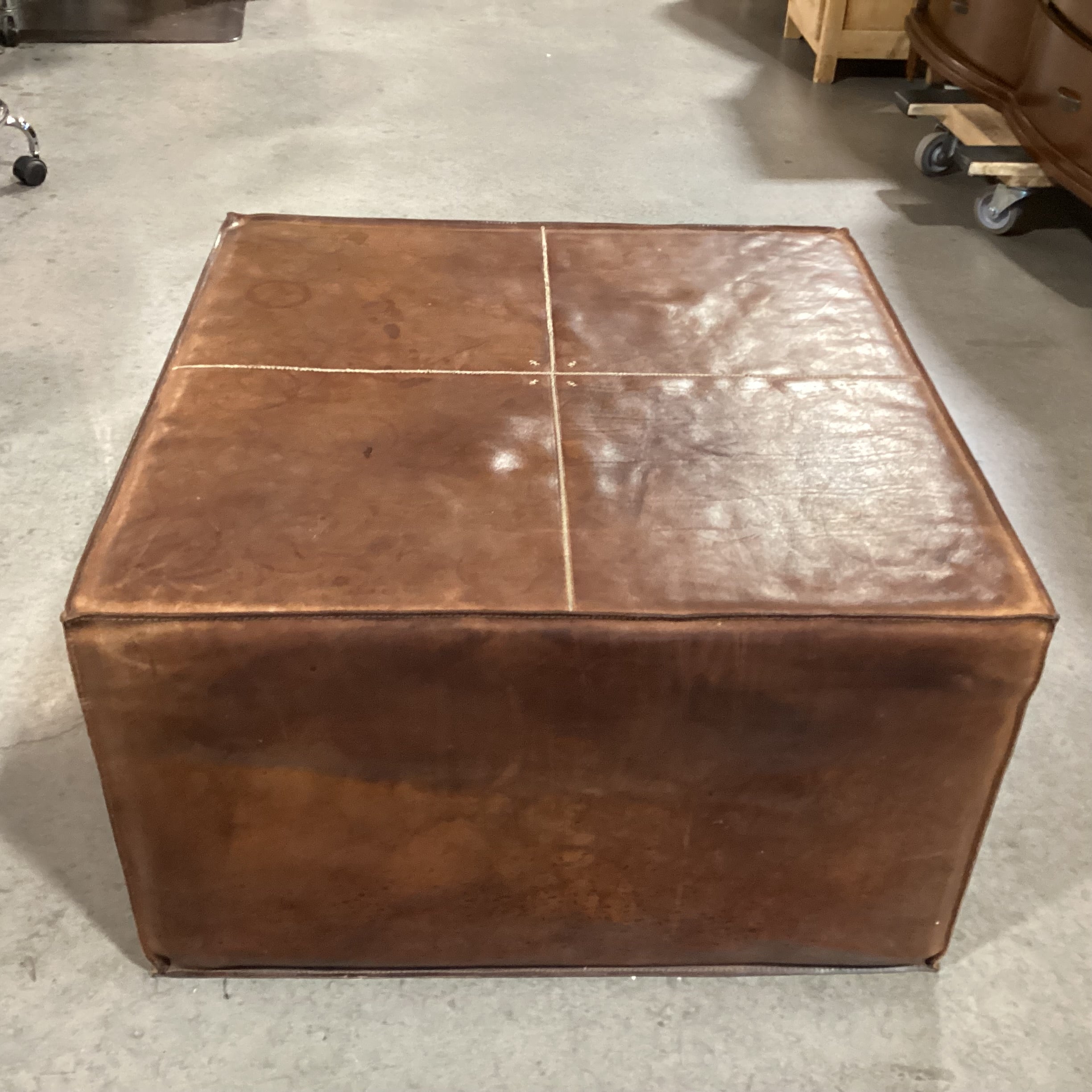 Leather with Stitching Square Ottoman 30"x 30"x 17.5"