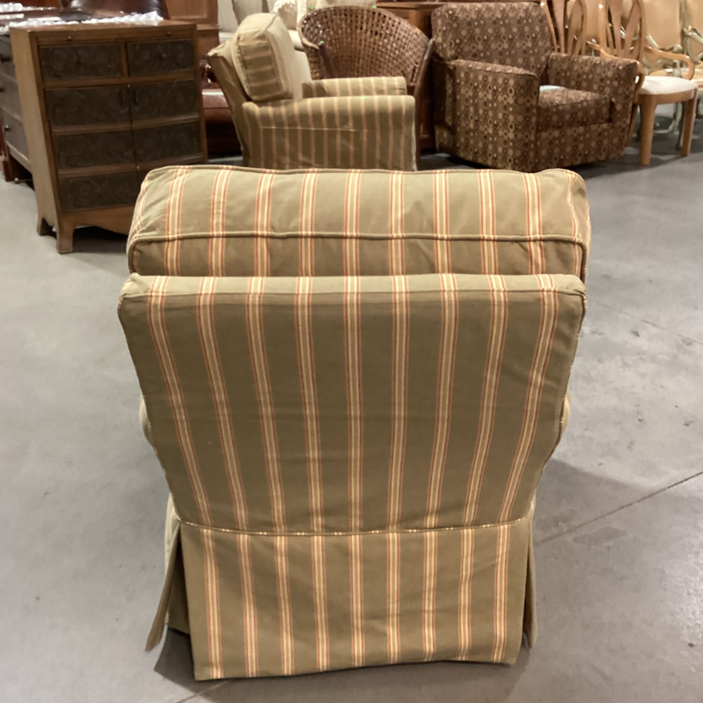 Crate & Barrel Lee Industries Sage with Gold Red Stripe Slipcovered Chair 33"x 36"x 32"