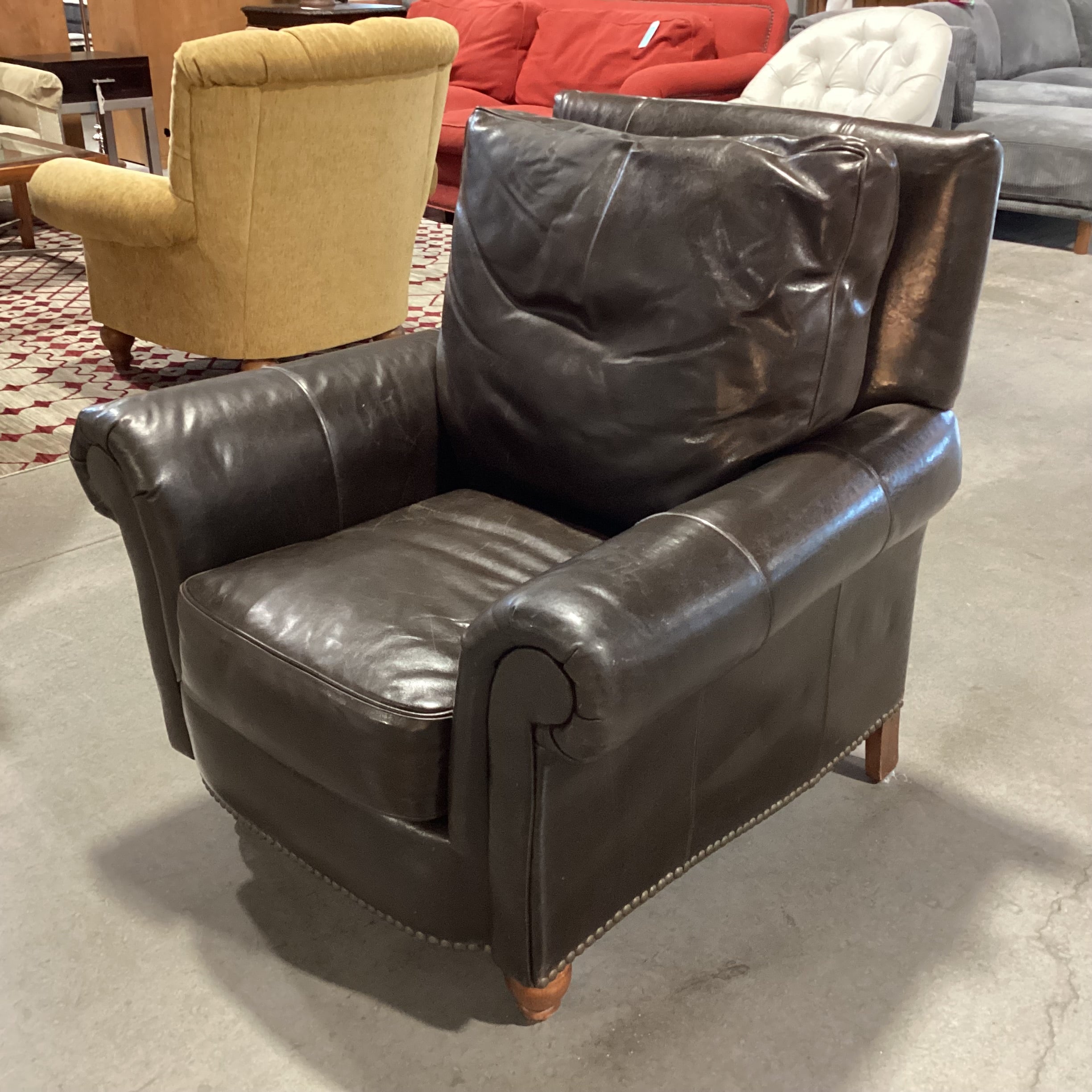 Paul Robert Dark Chocolate Leather Nailhead Chair 38"x 36"x 38.5"