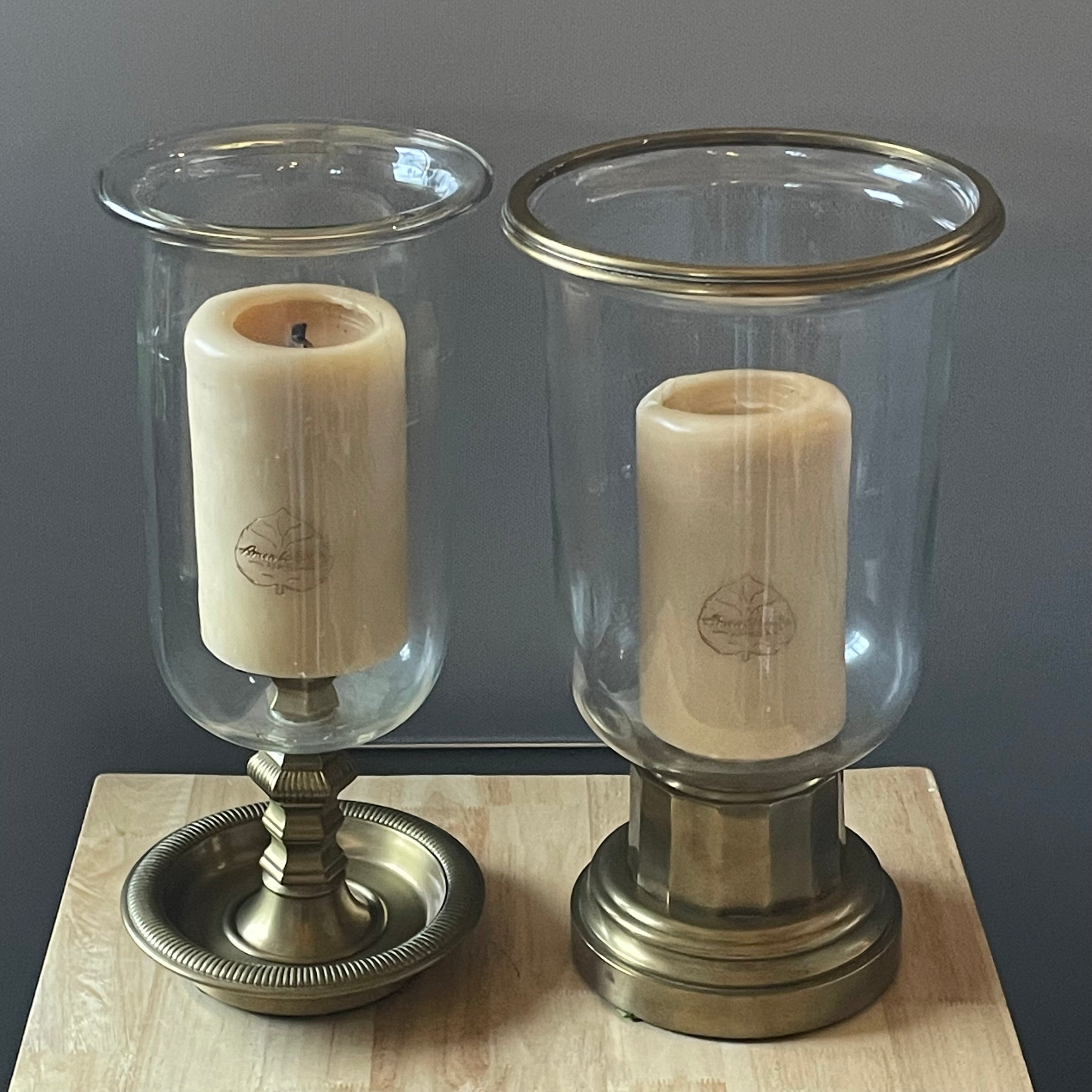 Amen Wardy Vintage Heavy Brass Hurricane Candle Holders, Pair