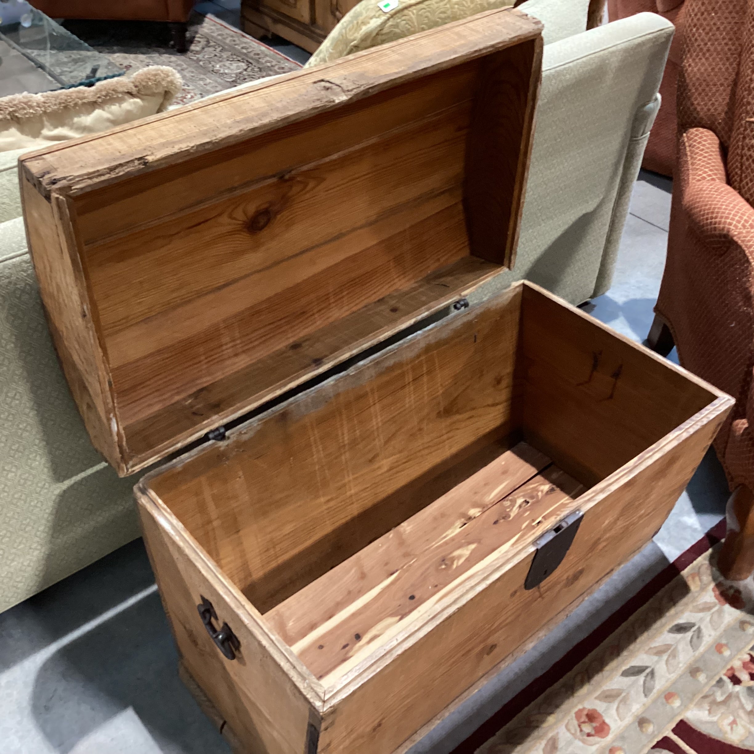 Antique Natural Pine with Wood Pegging & Iron Accent Trunk 37"x 21"x 24"