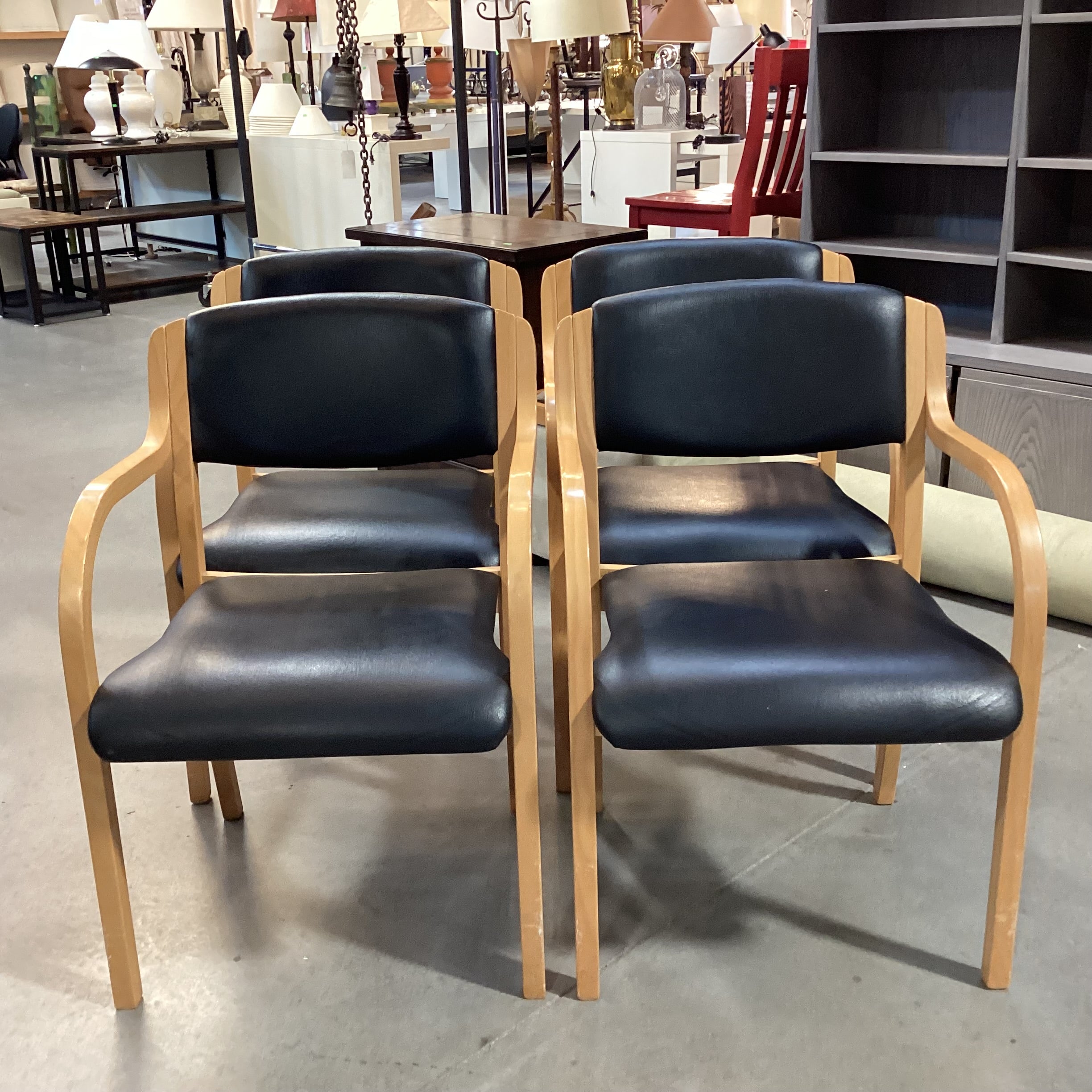 Set of 4 IMS SRL Italian Made Faux Black Leather & Wood Dining Chairs 22"x 23"x 32"
