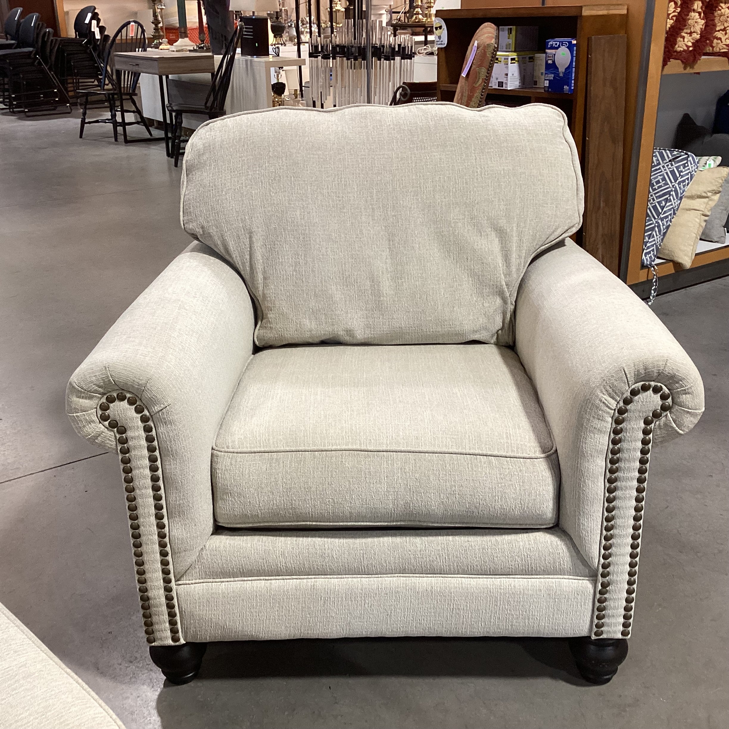 Ashley Furniture Cream Woven Nailhead with Ottoman Chair 41"x 38"x 38"