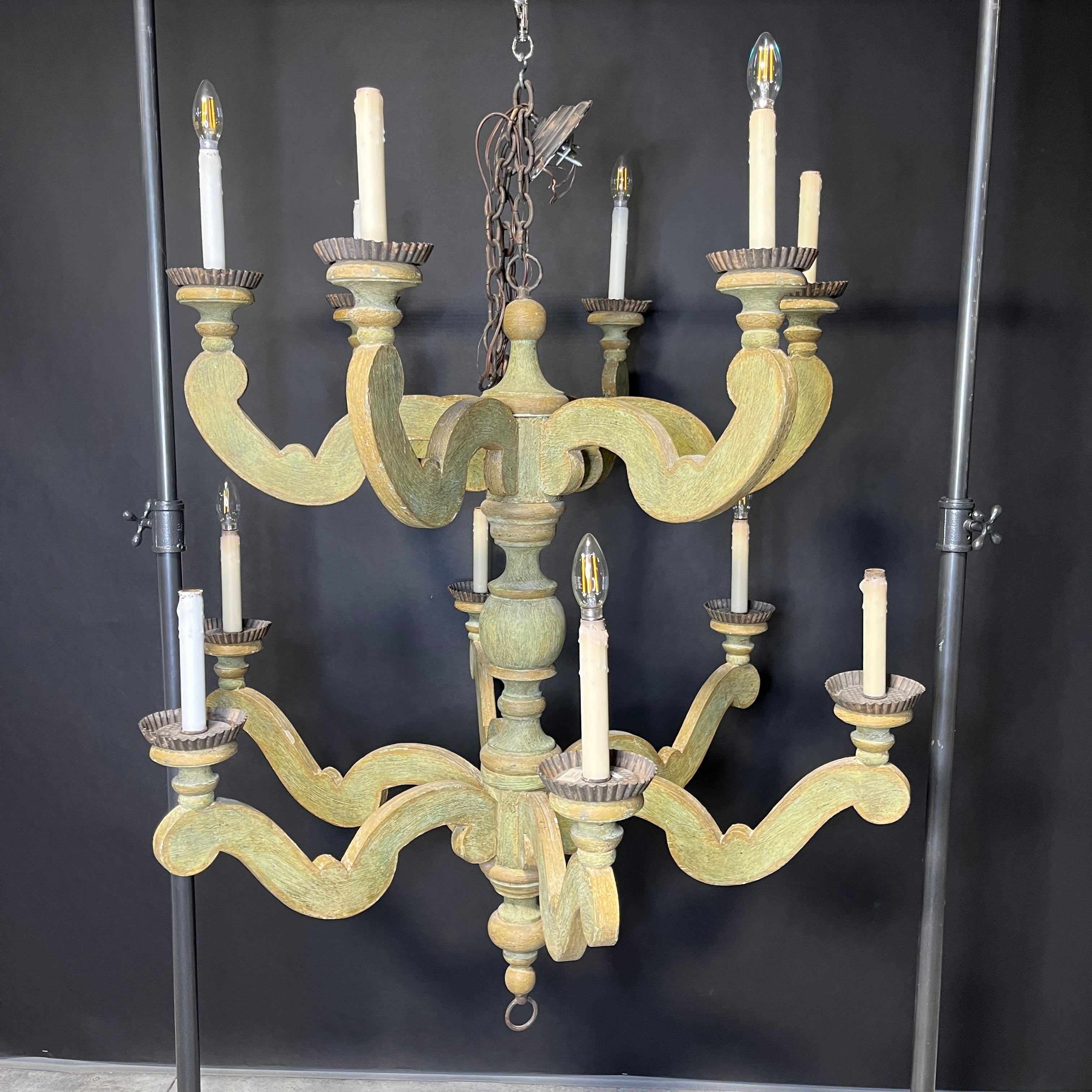 Dennis and Leen 12-Light Tiered Wooden Chandelier 43" Diameter x 43" - 75"