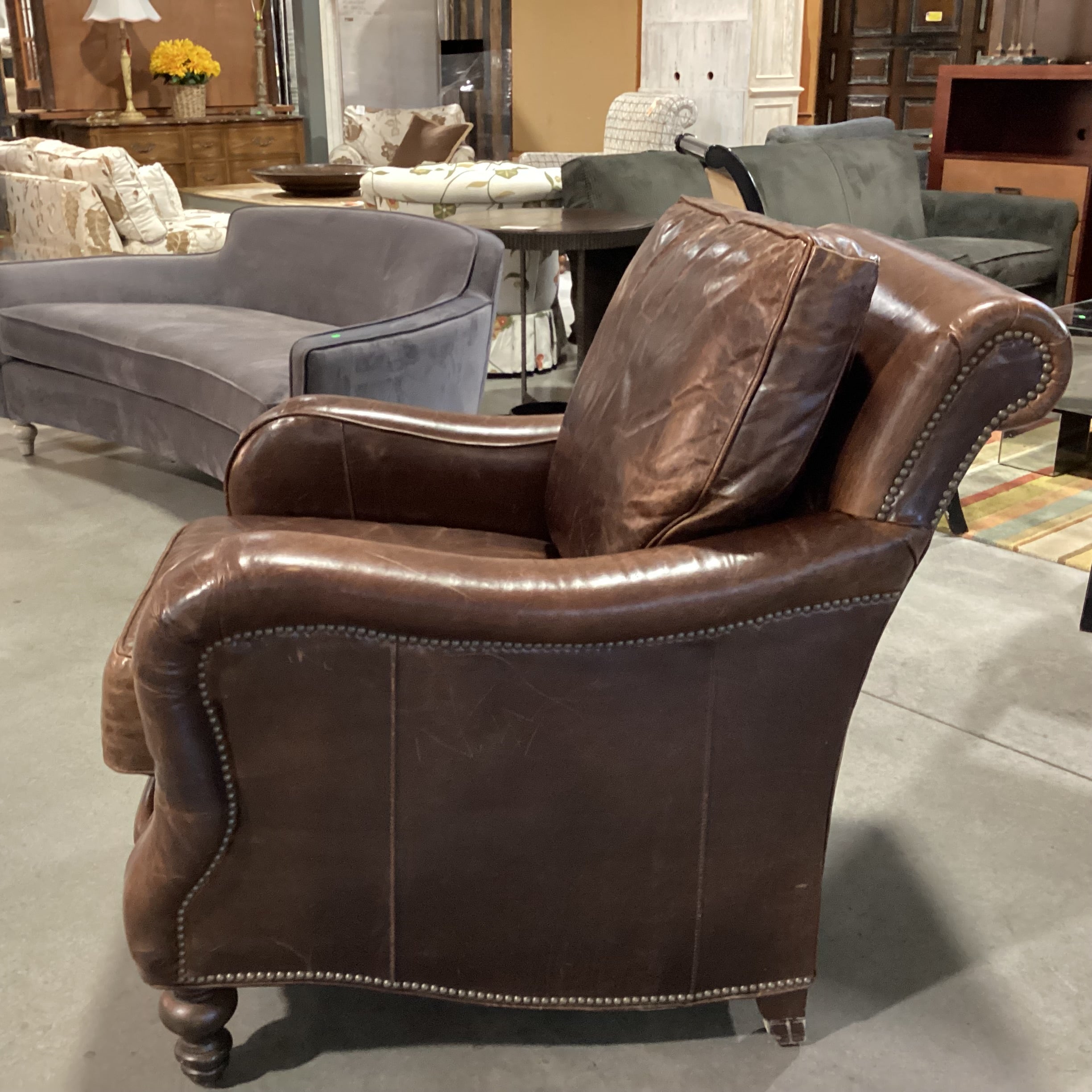 Distressed Leather Nailhead Club Chair 32"x 42"x 38"