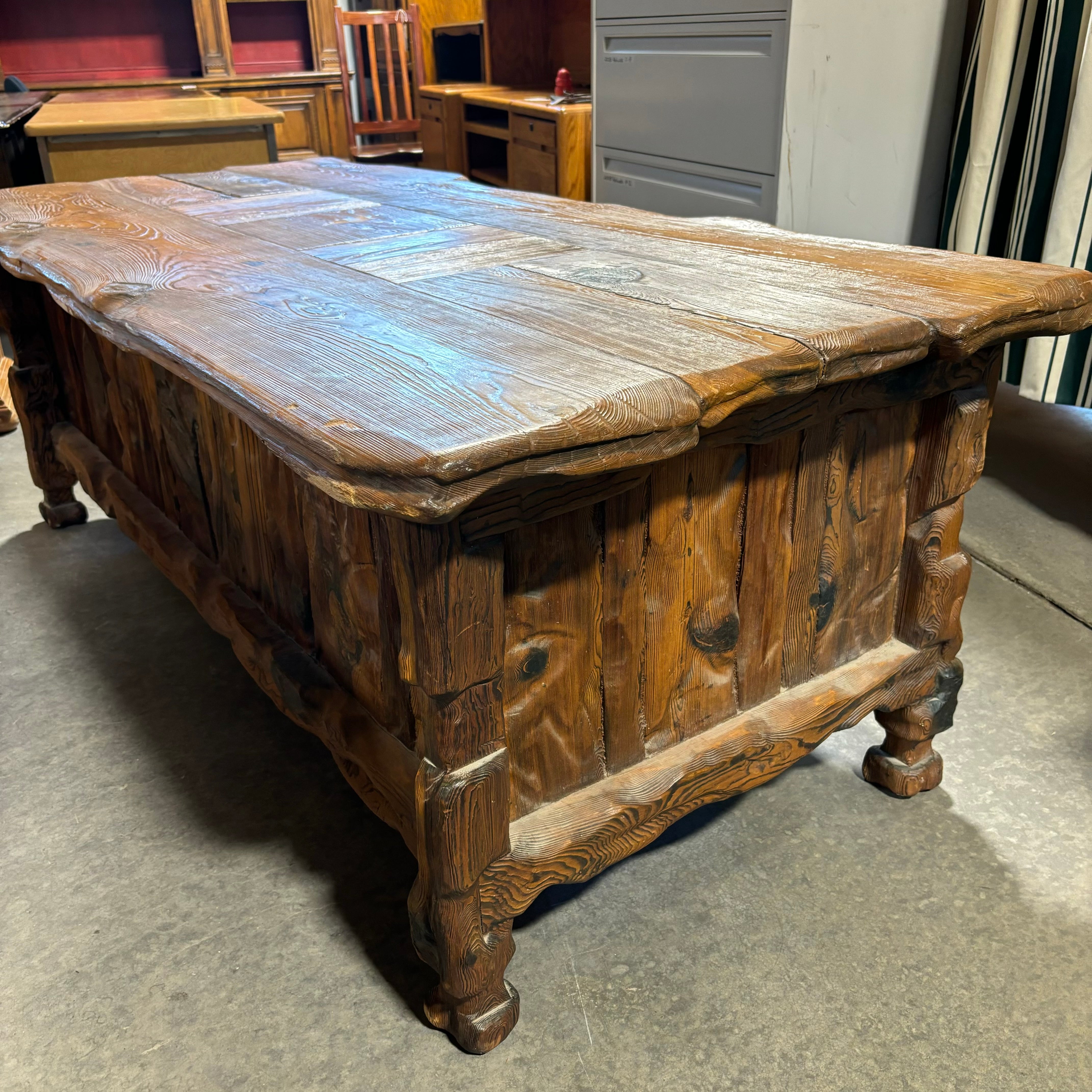 Natural Log Style with Carved Detail 5 Drawer Desk 78"x 35"x 27"