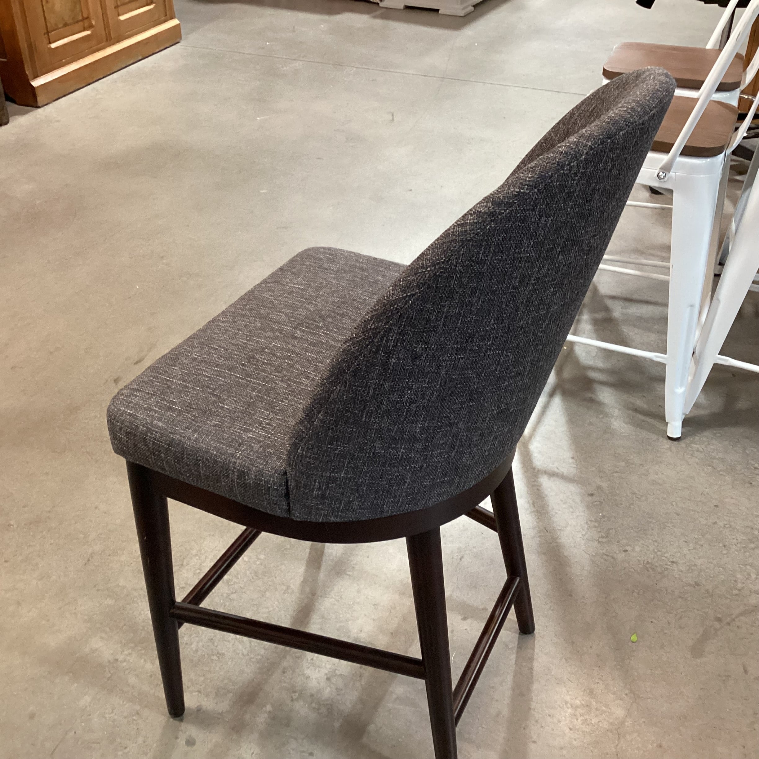 SET of 3 Crate & Barrel Ana Charcoal Woven & Espresso Finish Wood Counter Barstools 24"