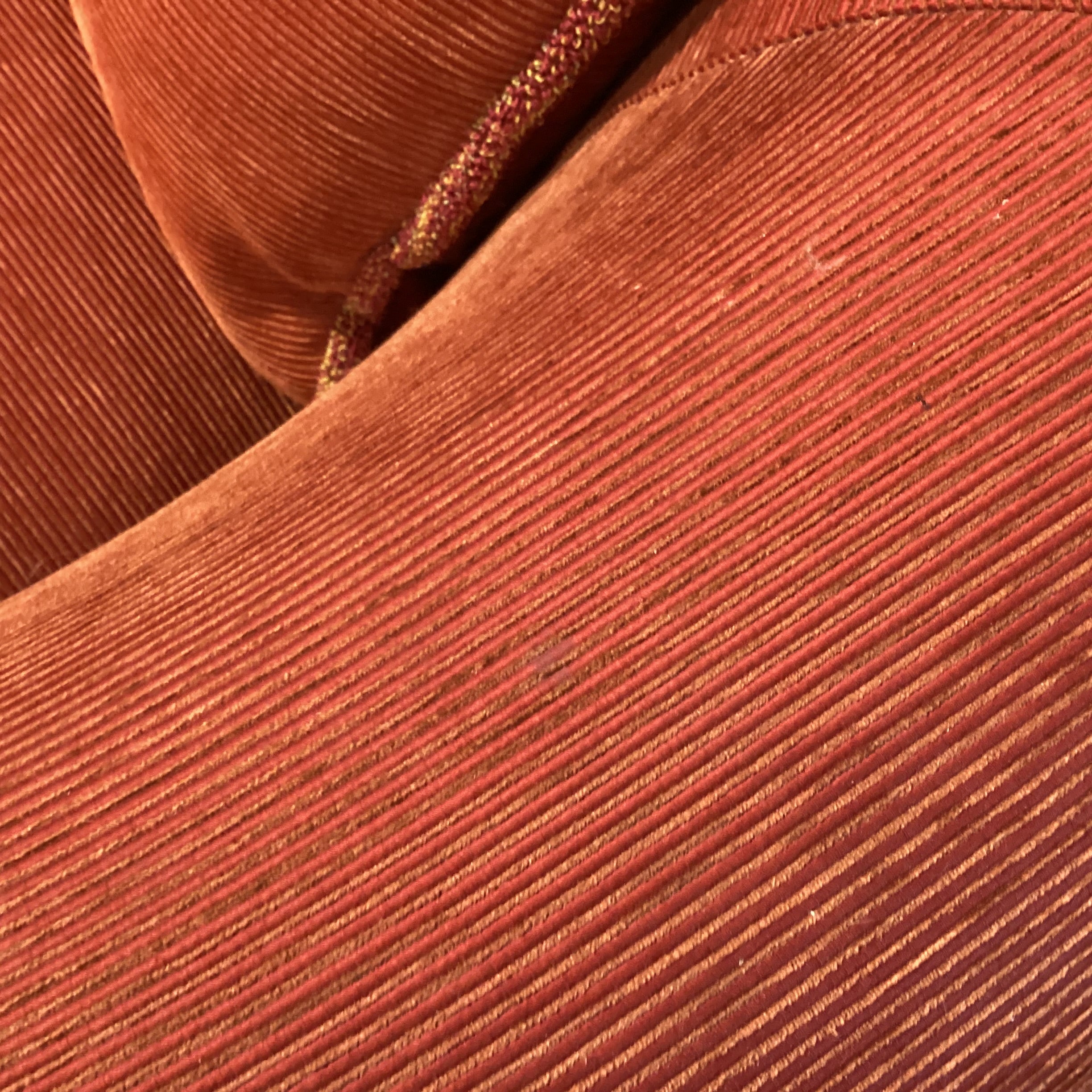 Hickory White Burnt Orange & Gold Raised Ribbed Texture Down Mix Curved Sofa 89"x 48"x 31"