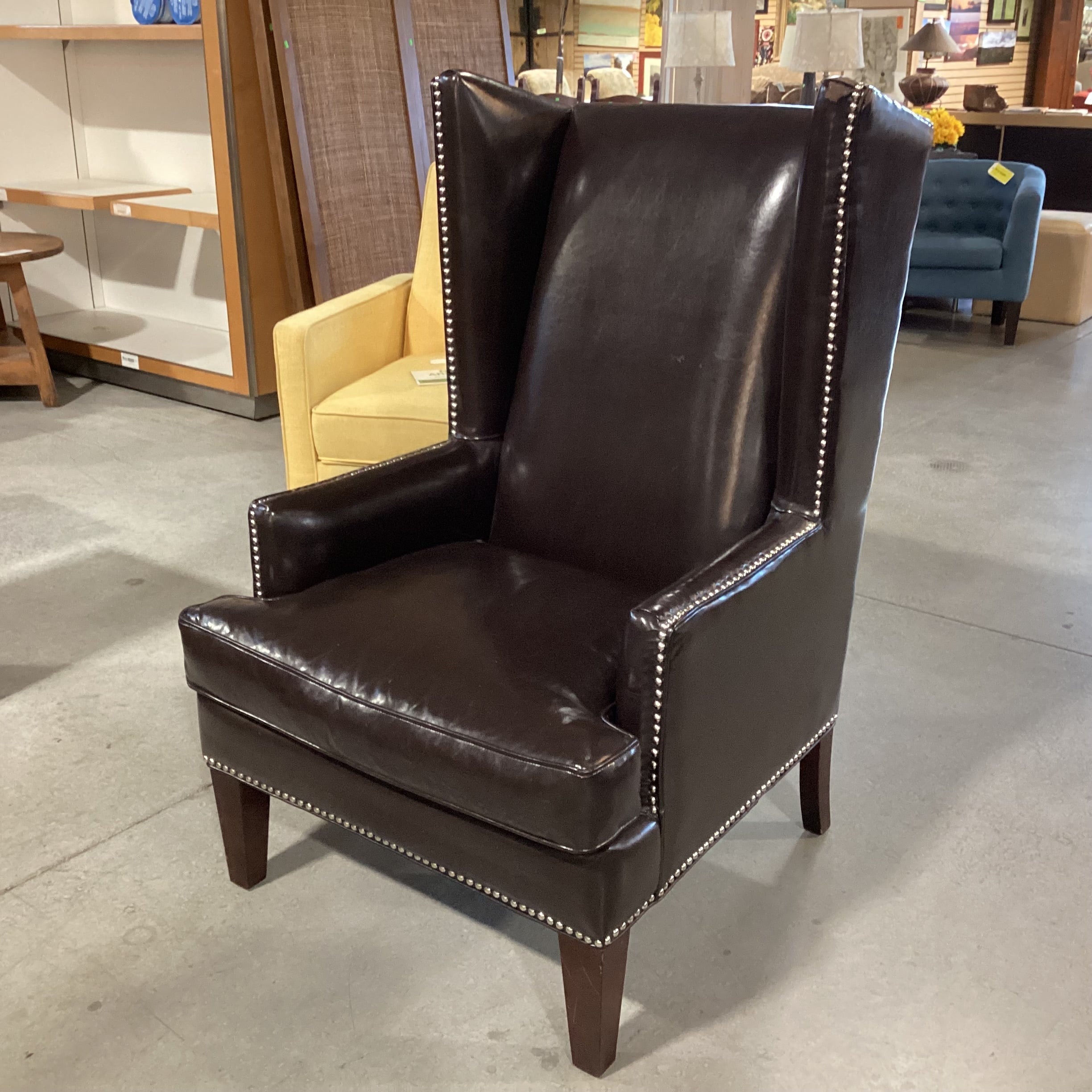 Z Gallerie Chocolate Leather Nailhead Wing Chair 30"x 34"x 48"