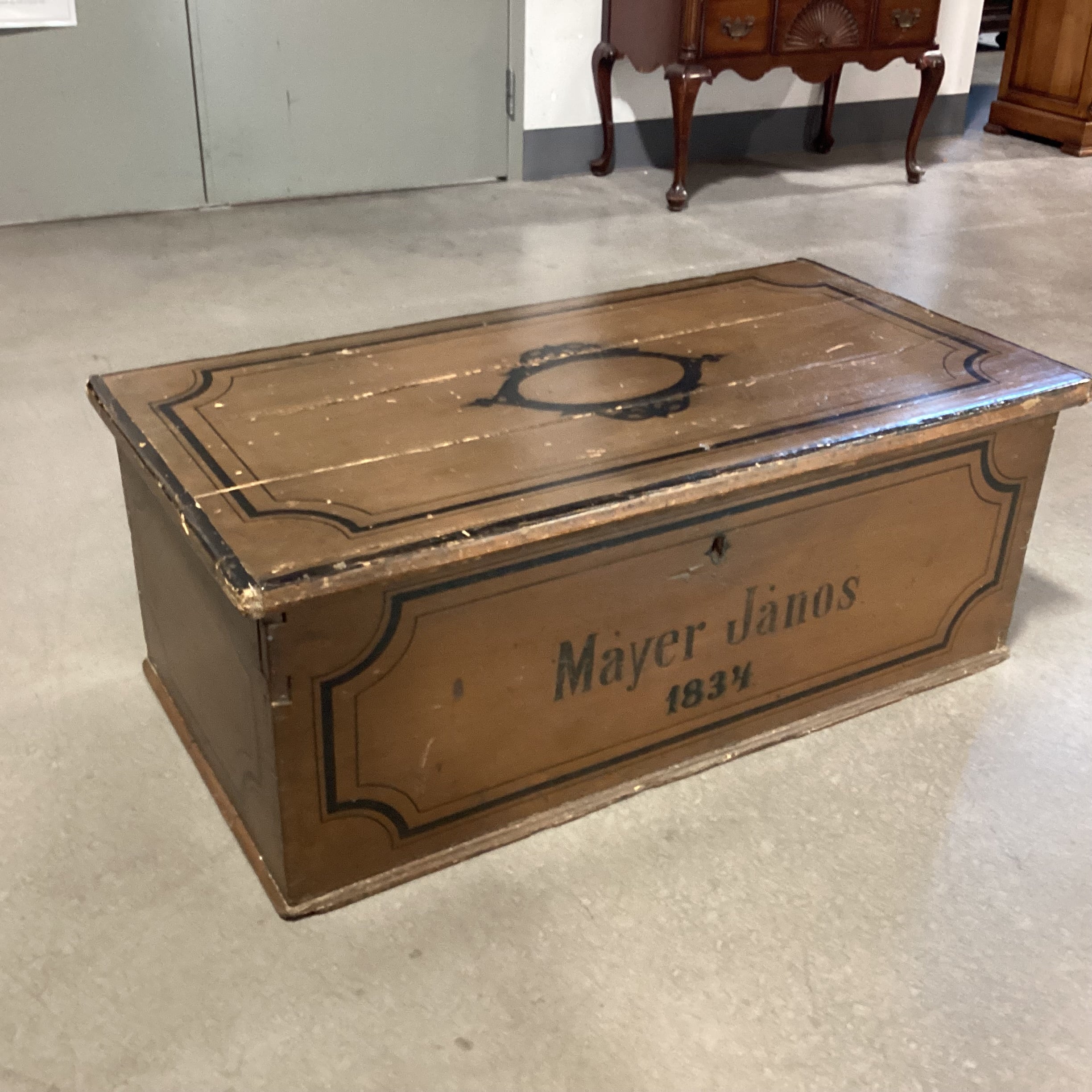 Antique Mayer Janos Painted Wood Trunk 41"x 21"x 16"