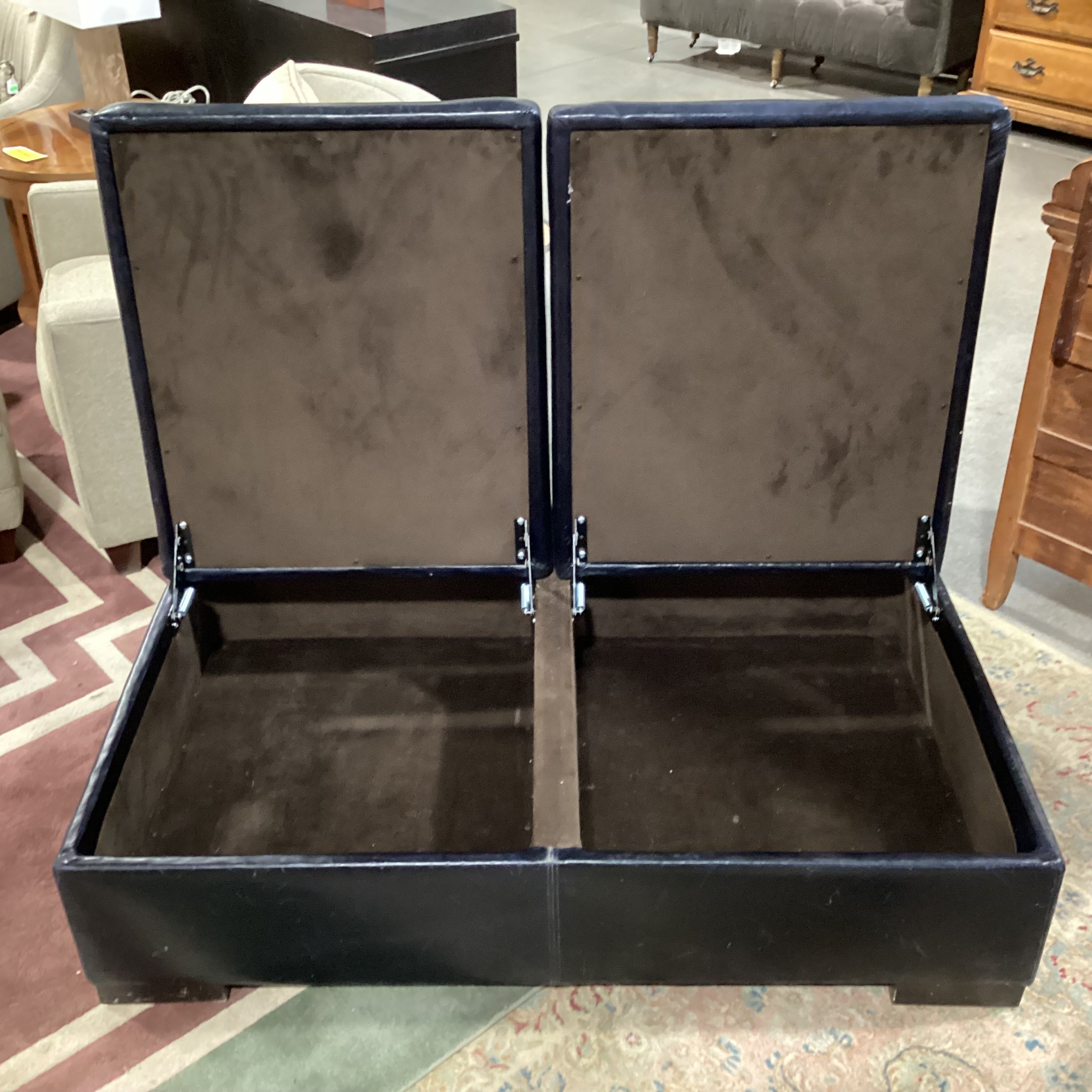 Navy Leather with Storage Bench Ottoman 52.5"x 30"x 16"